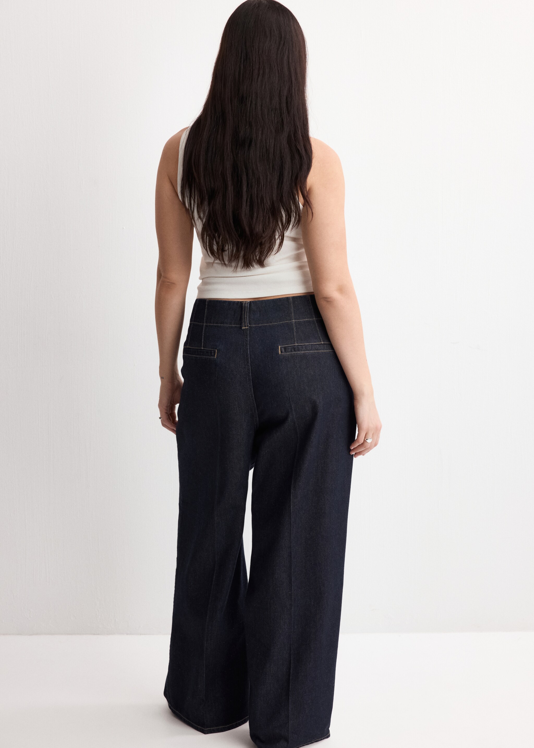 Wide-leg mid-rise broek - Detail van het artikel 4, Open blauw. Ref: 27024083-00.