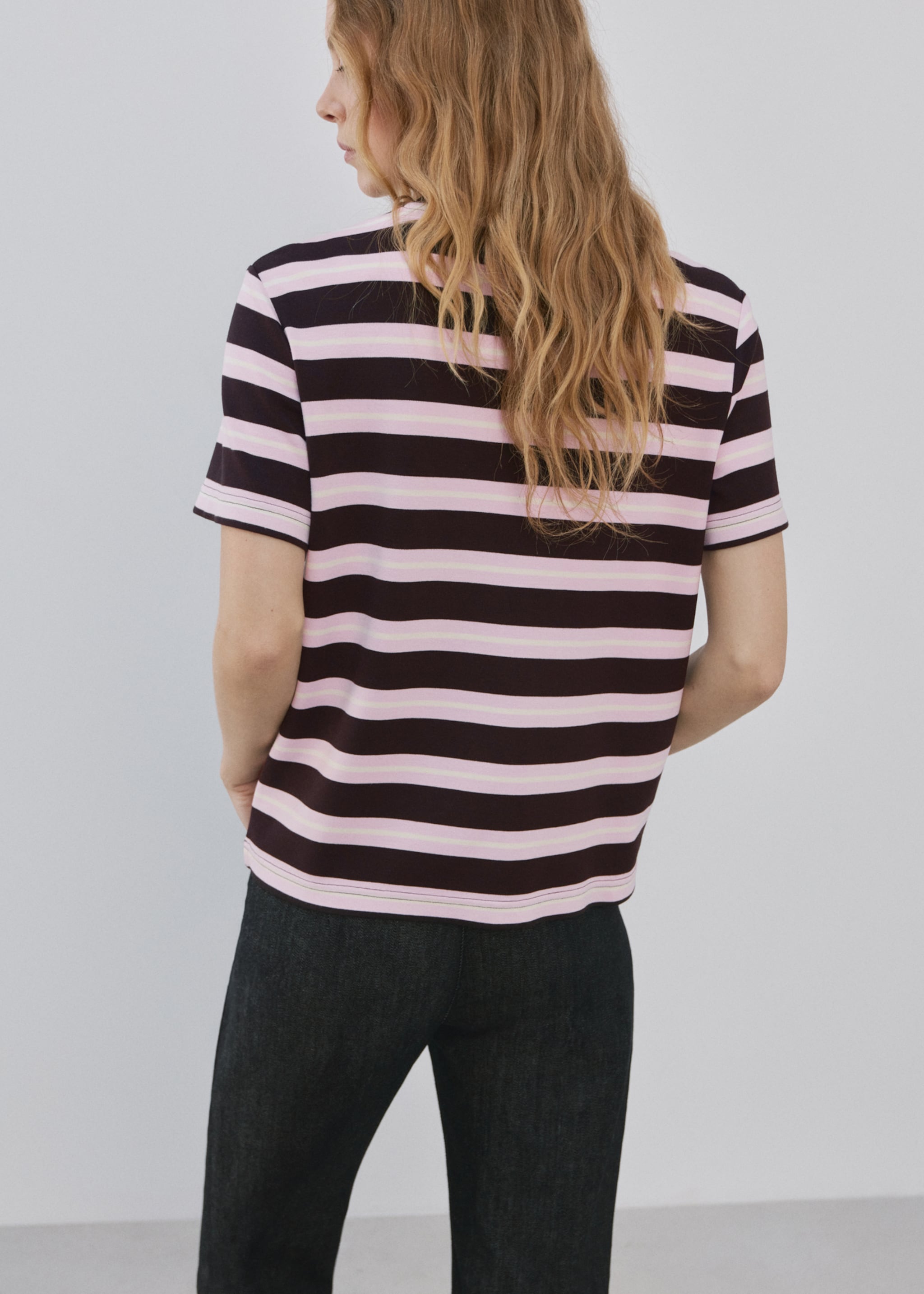 T-shirt manches courtes rayures - Verso de l’article, Marron. Ref: 27024088-00.