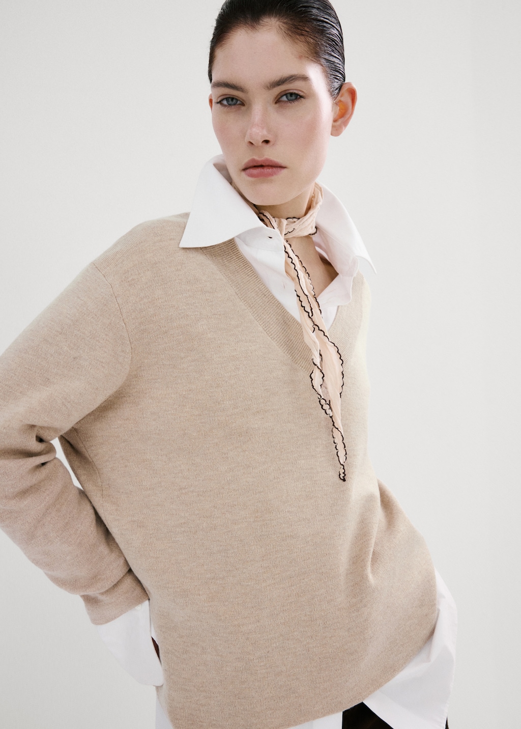 V-neck knit sweater