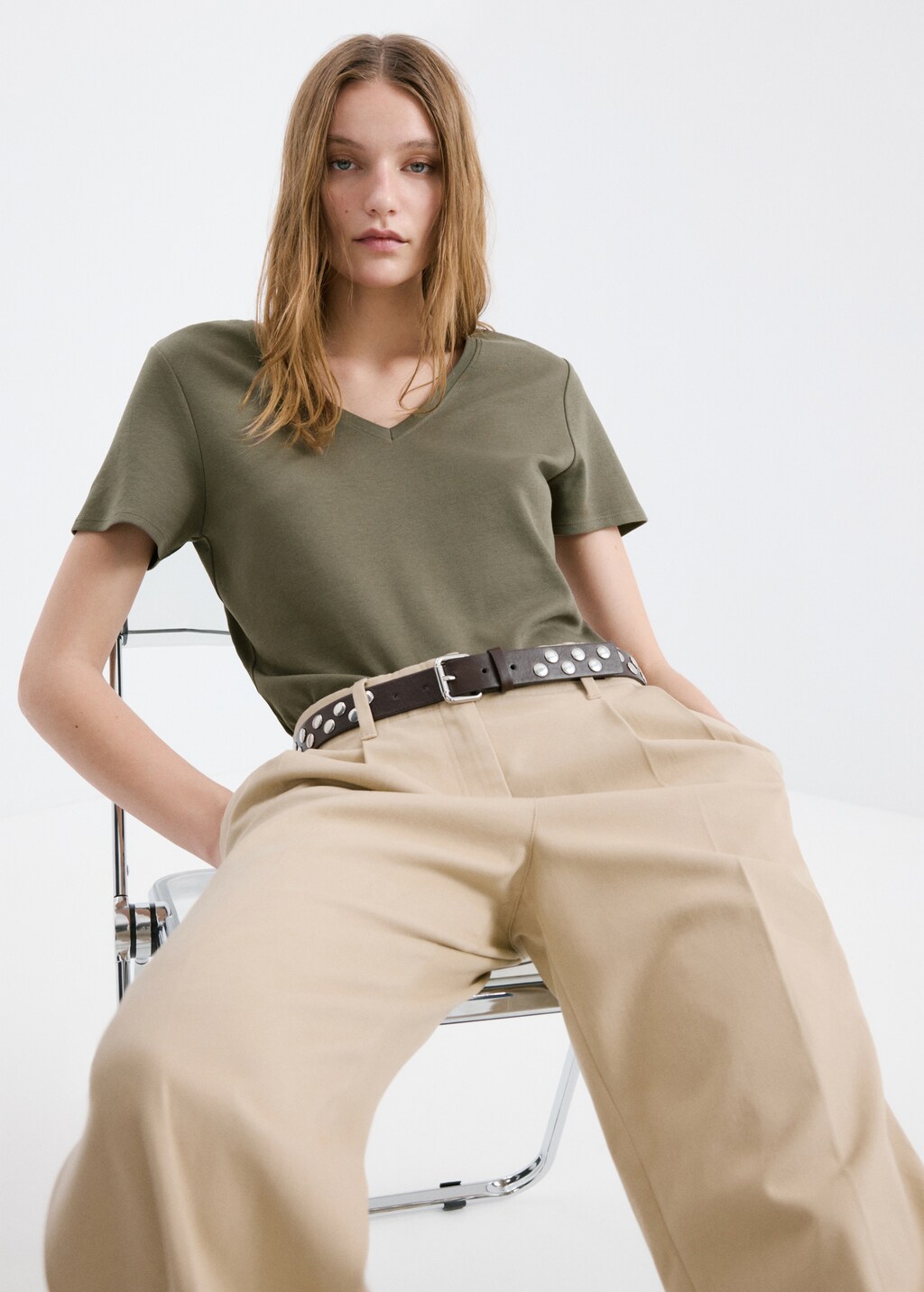 Mango V-neck cotton T-shirt