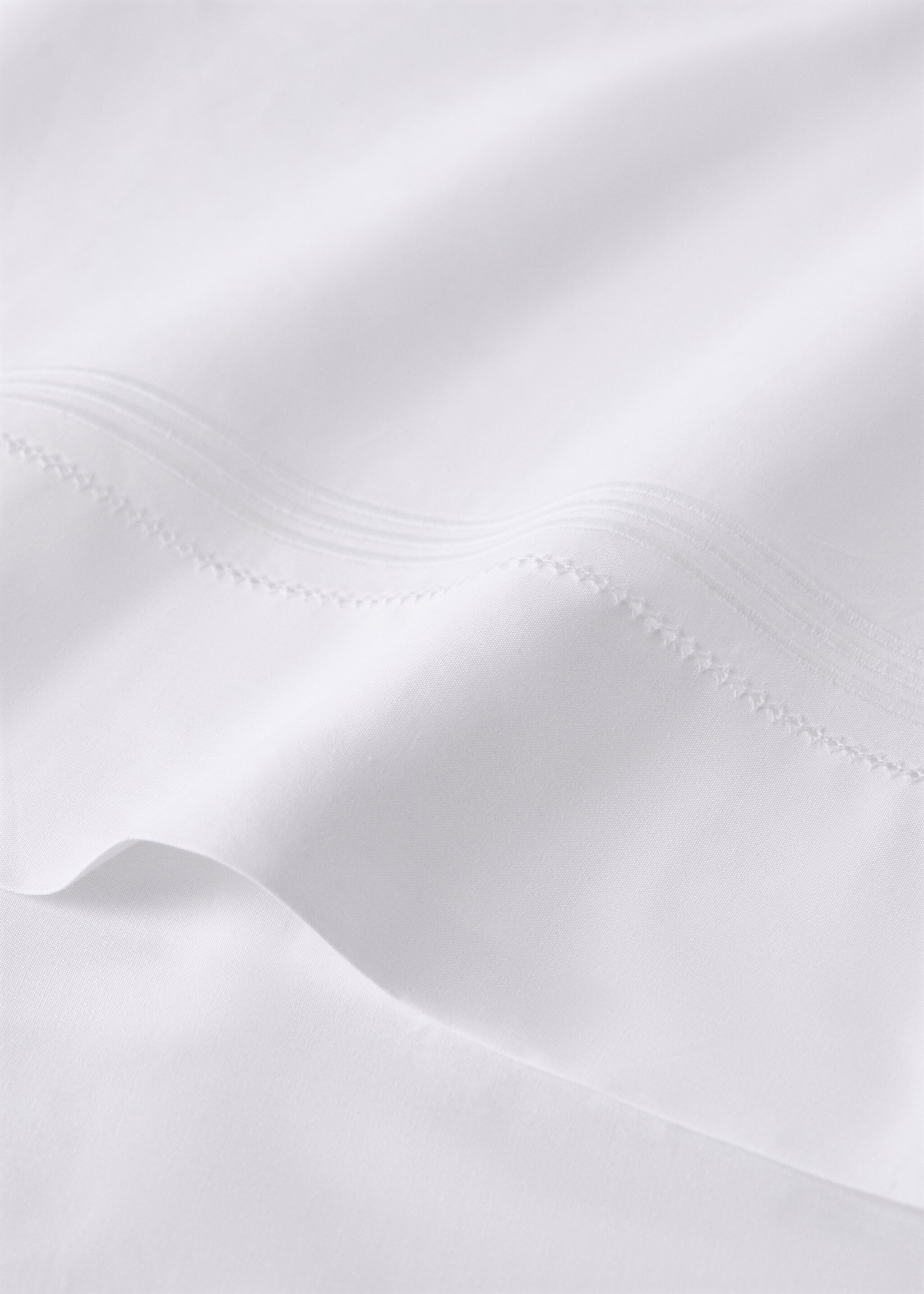 Cotton percale top sheet with hemstitch Single Bed - Details of the article 1, White. Ref: 27024094-00.