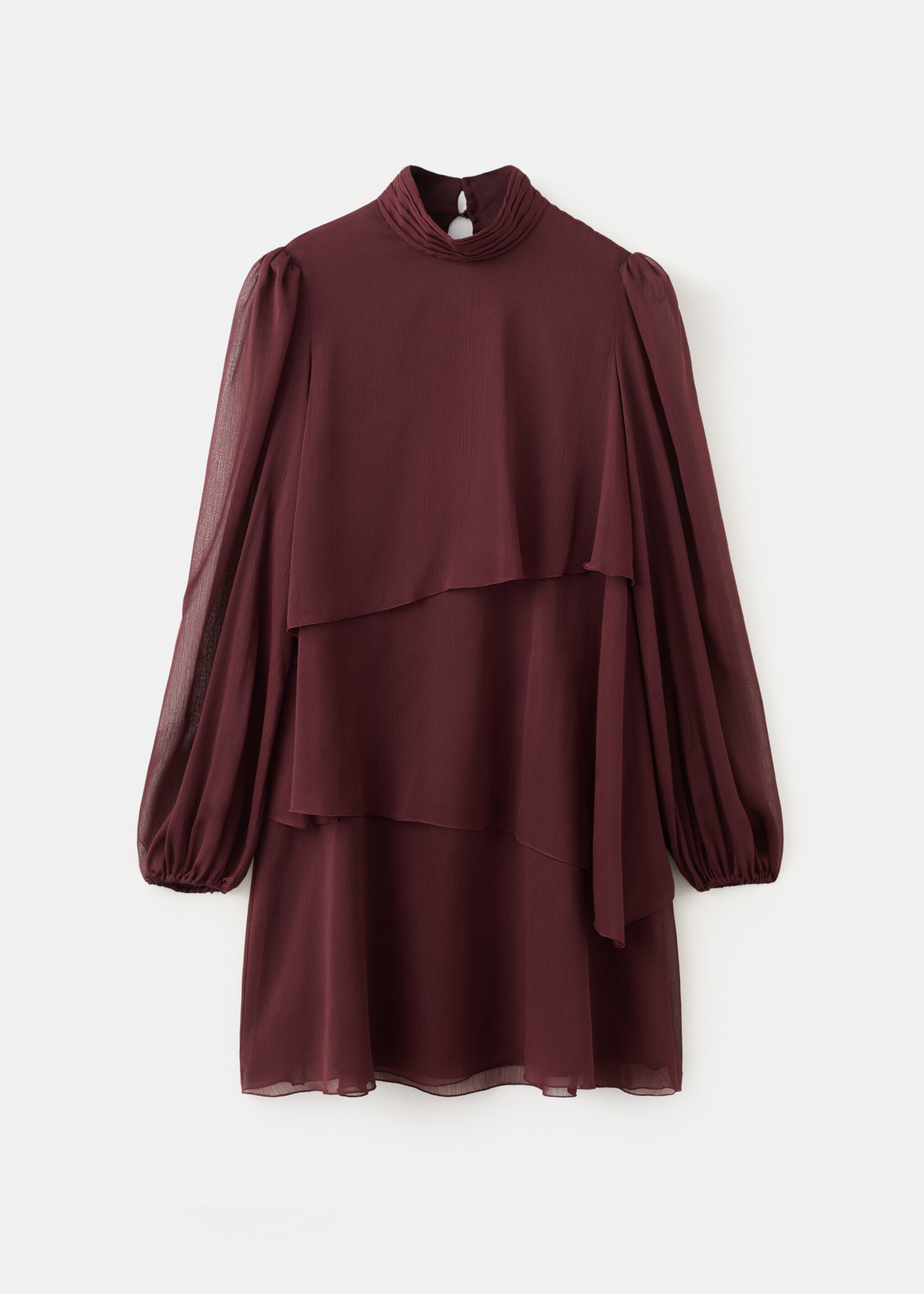 Ruffle dress with draped neckline - Article without model, Burgundy. Ref: 27024101-00.