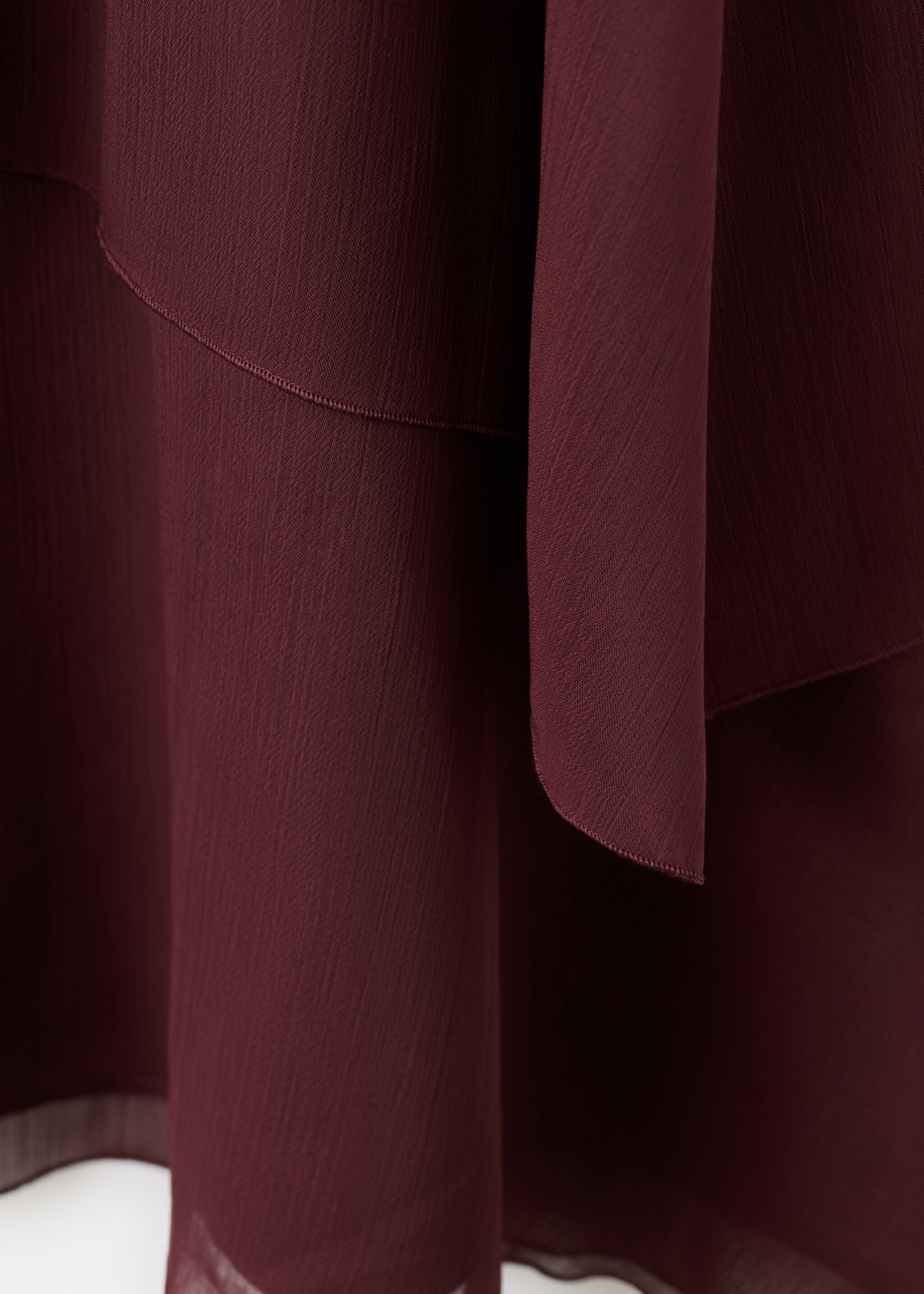 Ruffle dress with draped neckline - Details of the article 0, Burgundy. Ref: 27024101-00.