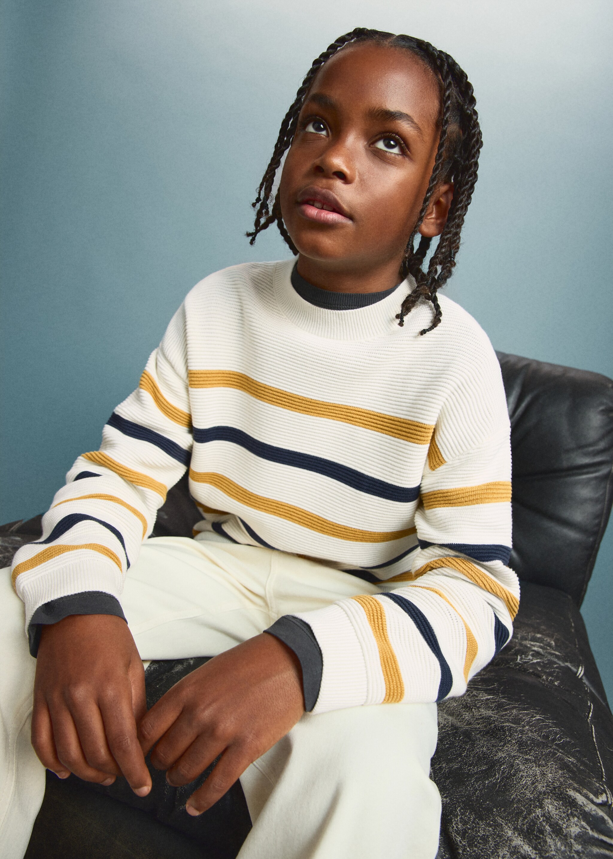 Camisola algodão riscas - Plano médio, Mostarda. Ref: 27024419-00.