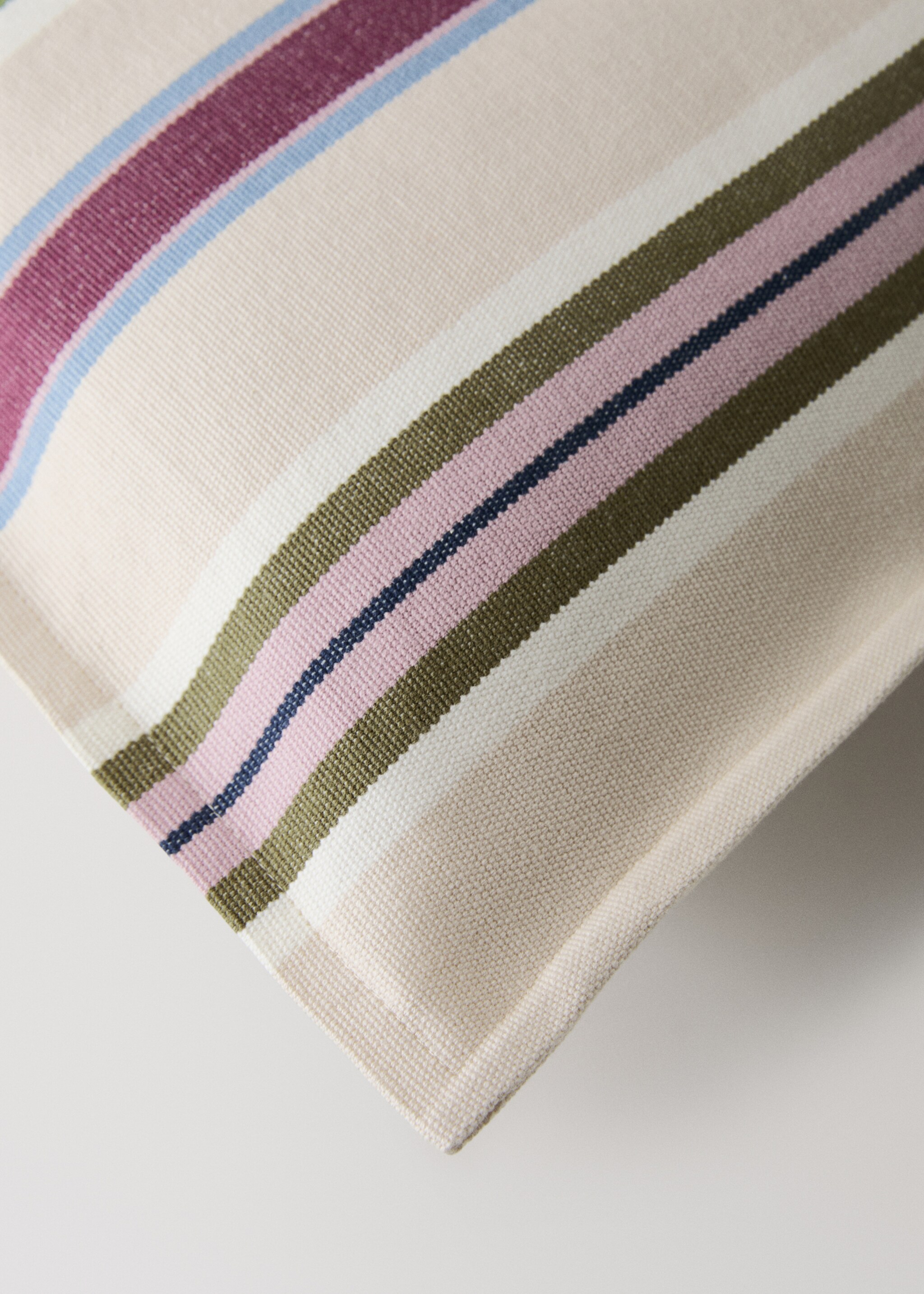 Multi-stripe cotton cushion cover with flange 50x50 cm - Details of the article 1, Green. Ref: 27024421-00.