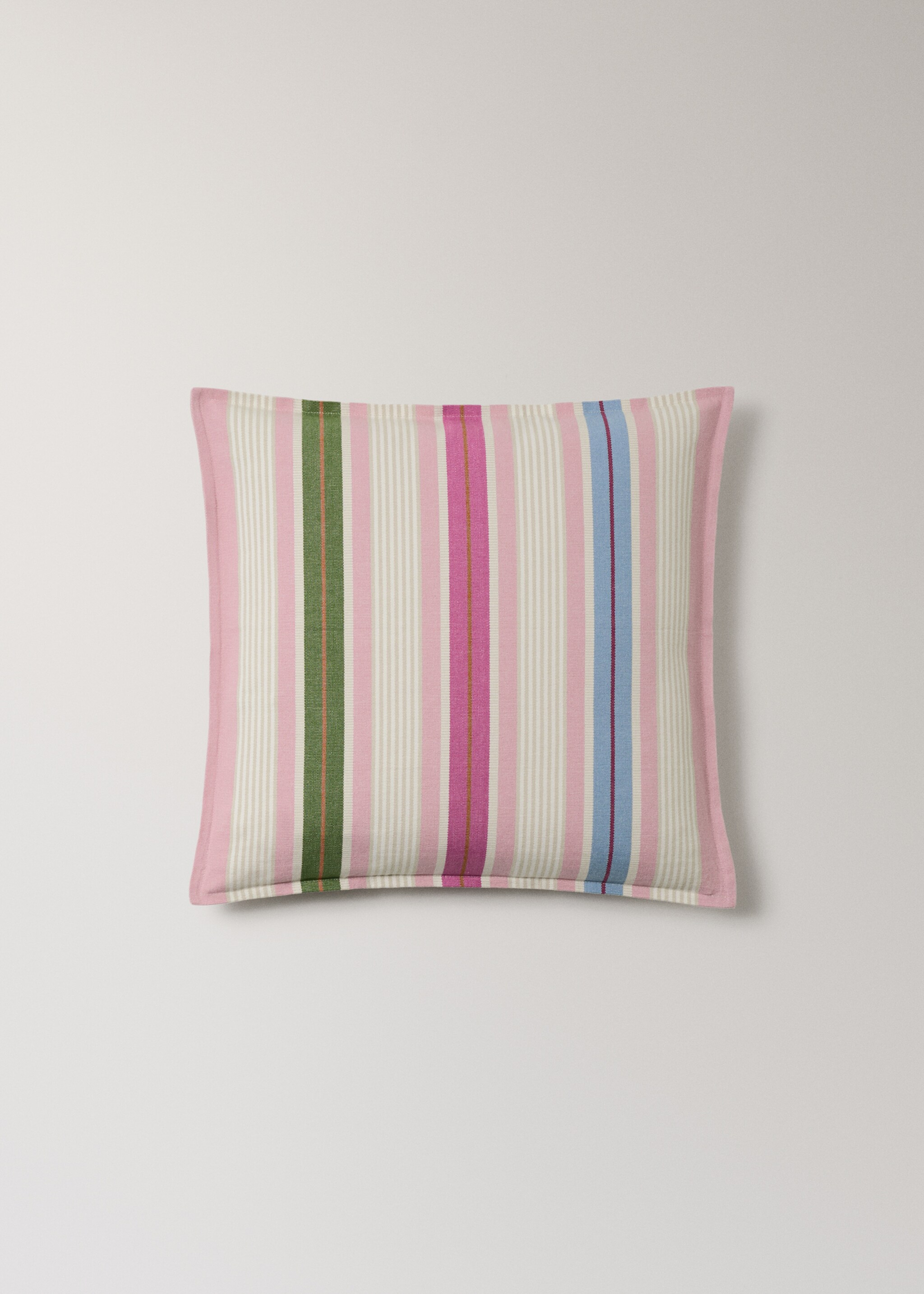 Multi-stripe cotton cushion cover with flange 50x50 cm - Article without model, Pink. Ref: 27024421-00.