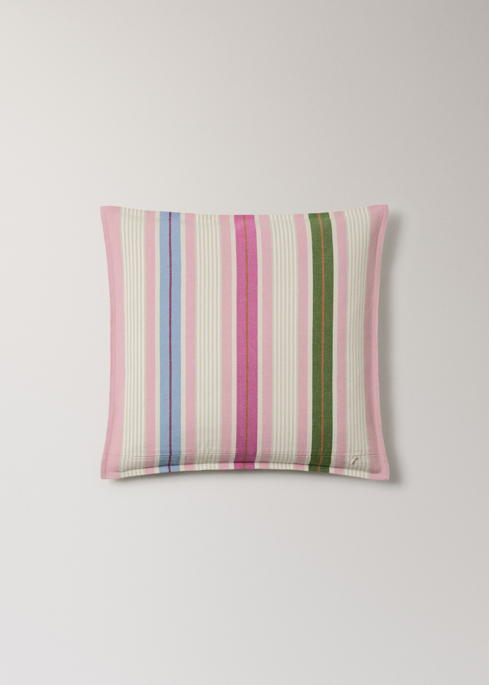 Multi-stripe cotton cushion cover with flange 50x50 cm - Details of the article 4, Pink. Ref: 27024421-00.