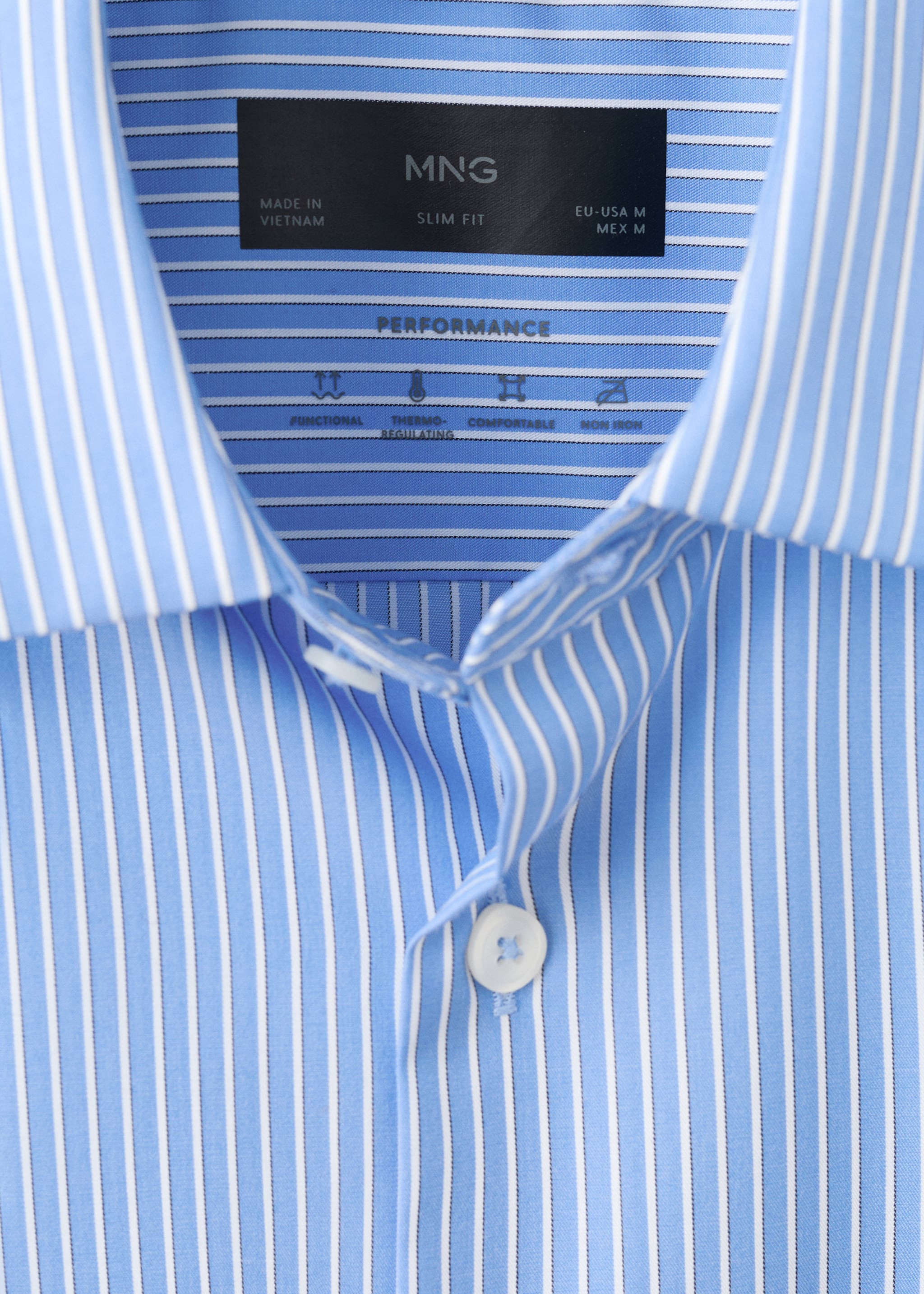Slim fit non-iron striped shirt - Details of the article 8, Sky Blue. Ref: 27024423-00.