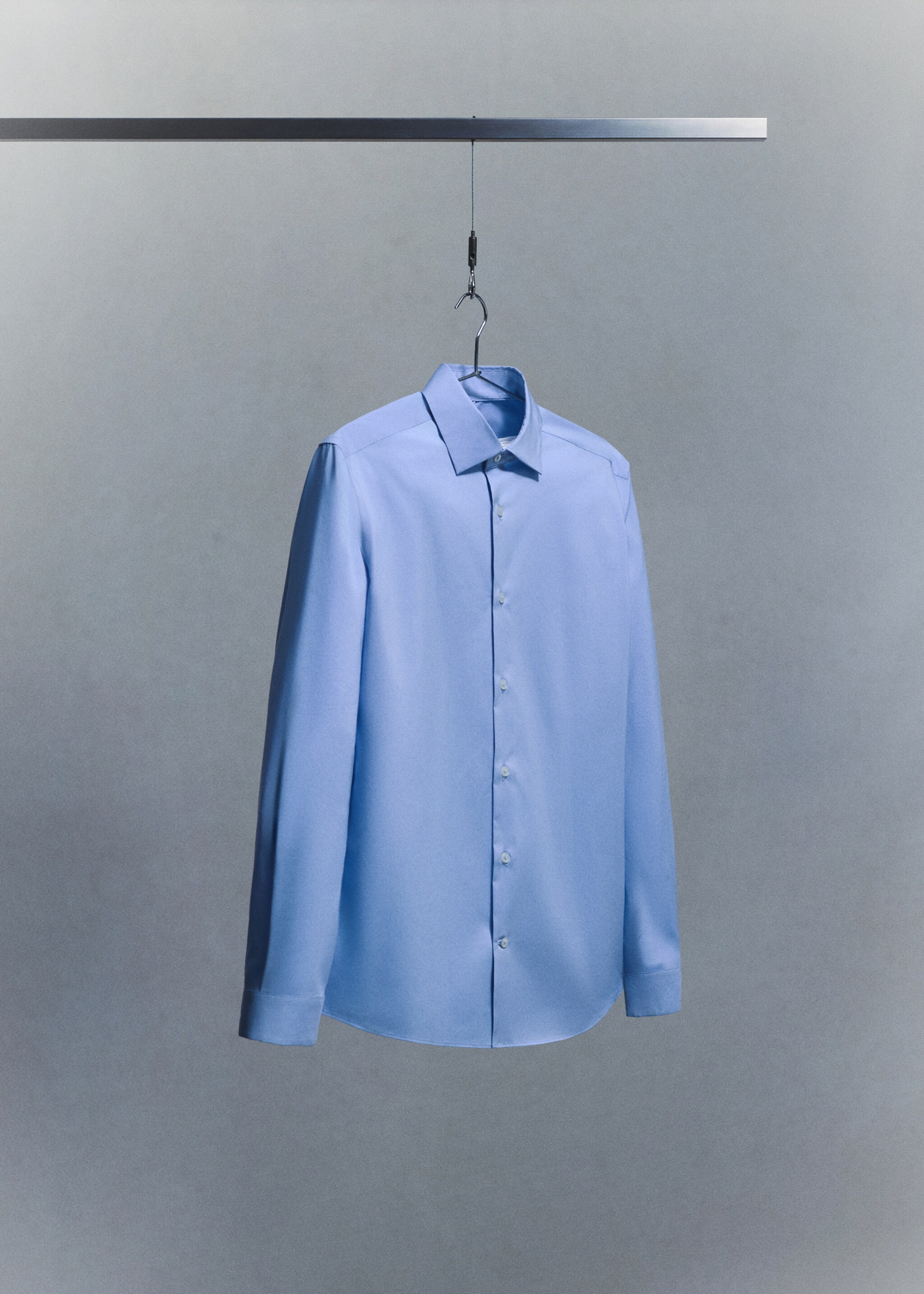Comfort stretch non-iron cotton shirt - Details of the article 9, China Blue. Ref: 27024424-00.