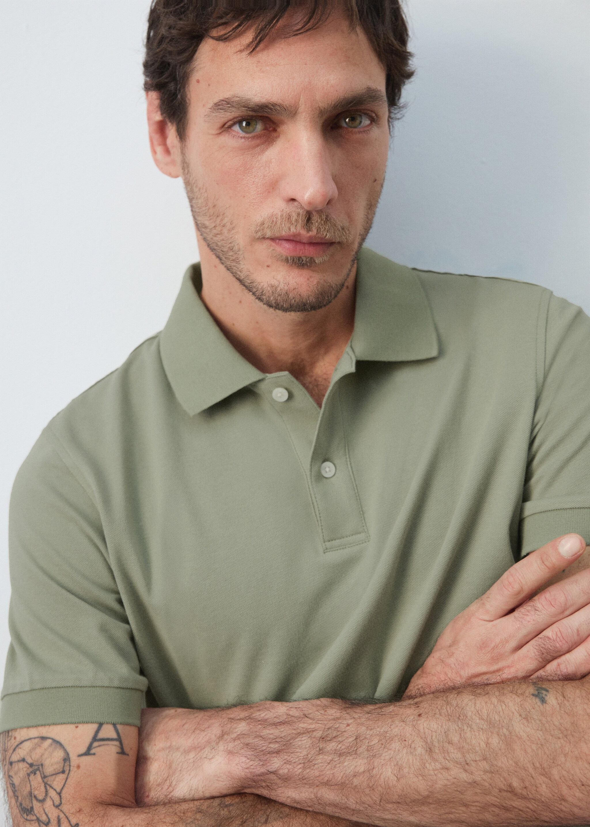 Regular-fit cotton piqué polo shirt - Details of the article 1, Mint Green. Ref: 27024427-00.