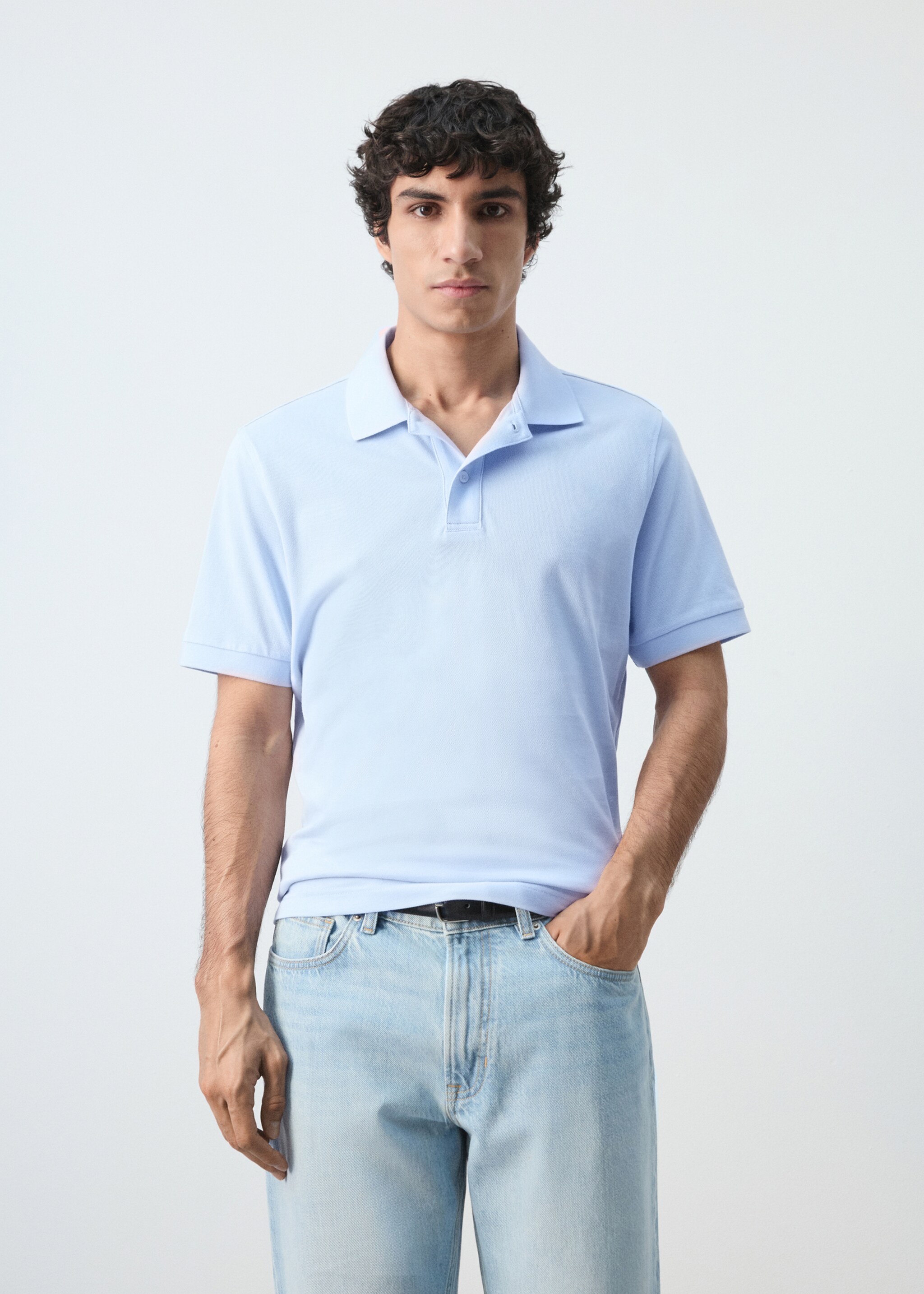 قميص بولو بقصة عادية من قطن بيكيه - رؤية وسط, أزرق سماوي. Ref: 27024427-00.