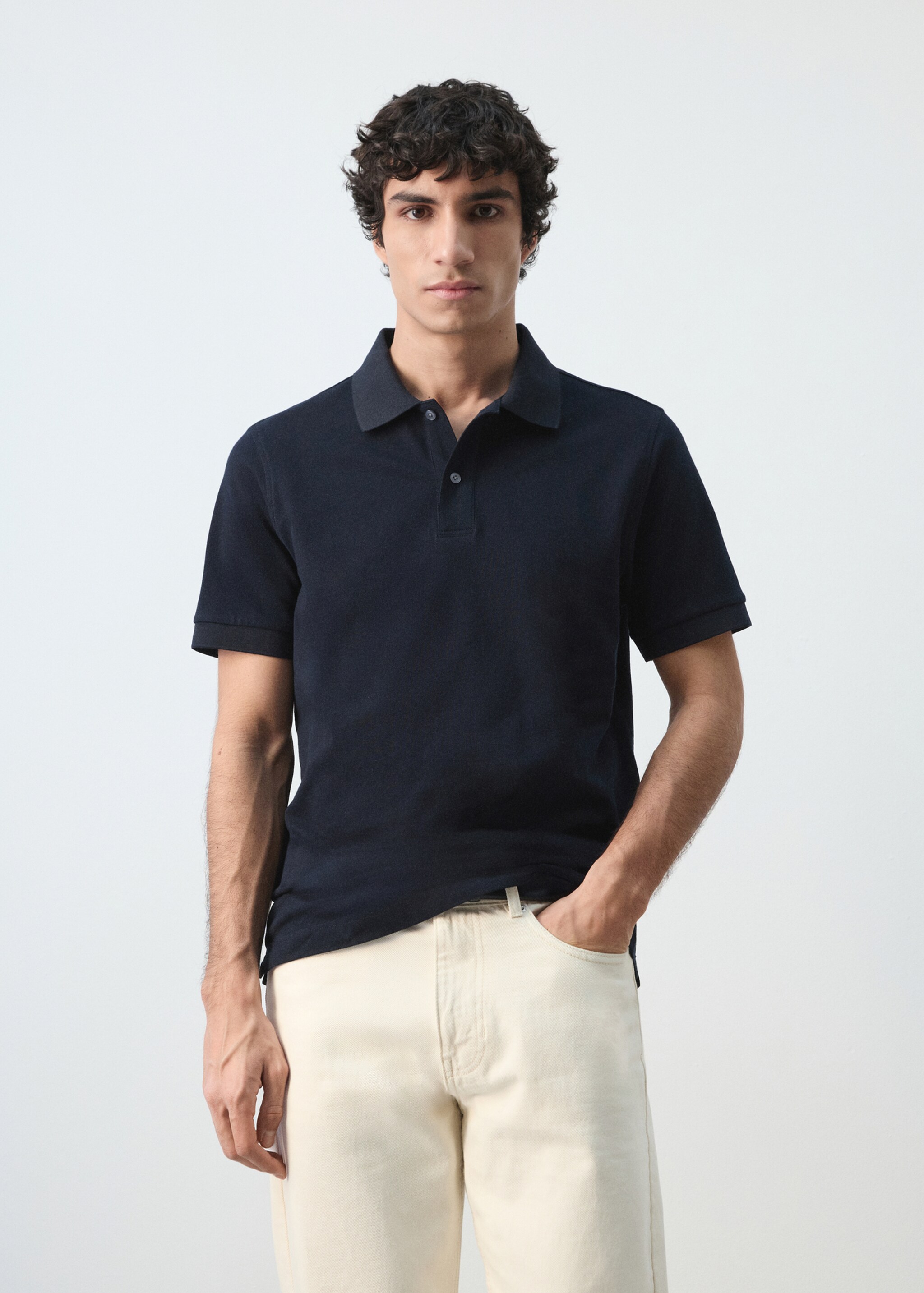 Regular-fit cotton piqué polo shirt - Medium plane, Navy. Ref: 27024427-00.
