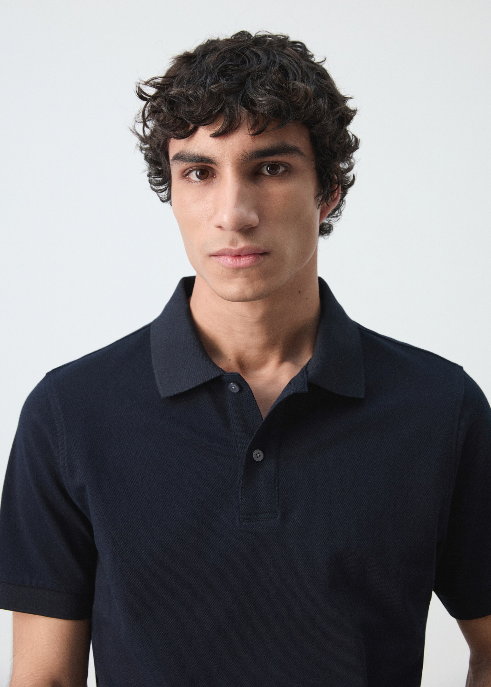 Regular-fit cotton piqué polo shirt - Details of the article 1, Navy. Ref: 27024427-00.