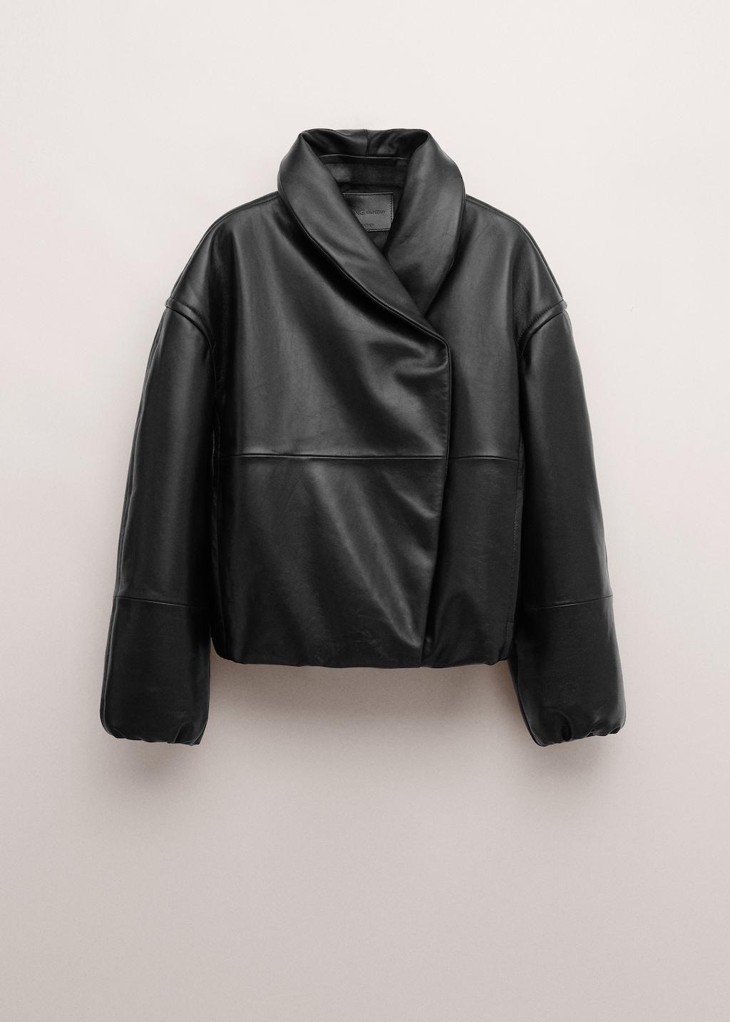 Leather bomber jacket with wraparound collar - image 2