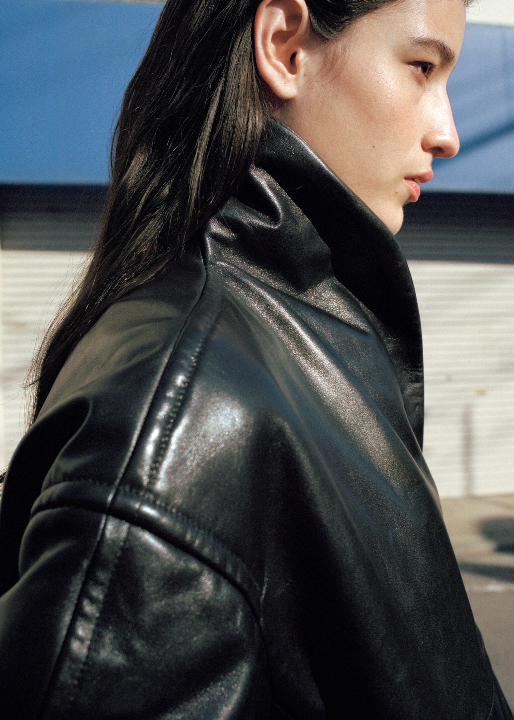 Oversized 100% leather bomber jacket - Details of the article 2, Black. Ref: 27024442-00.