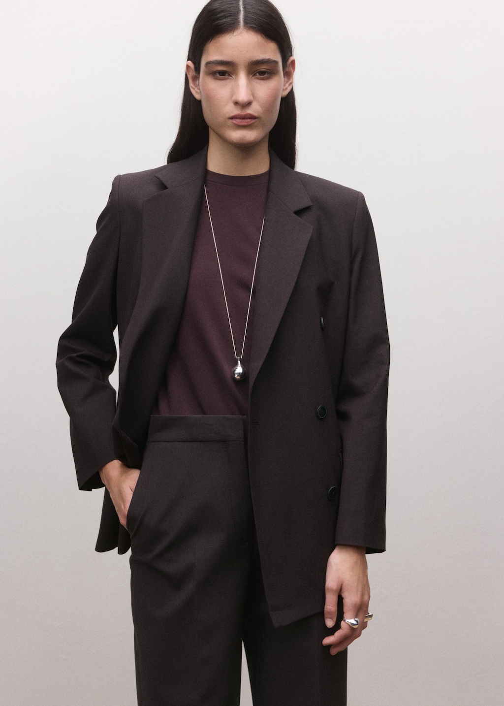Double-breasted wool suit jacket - image 3