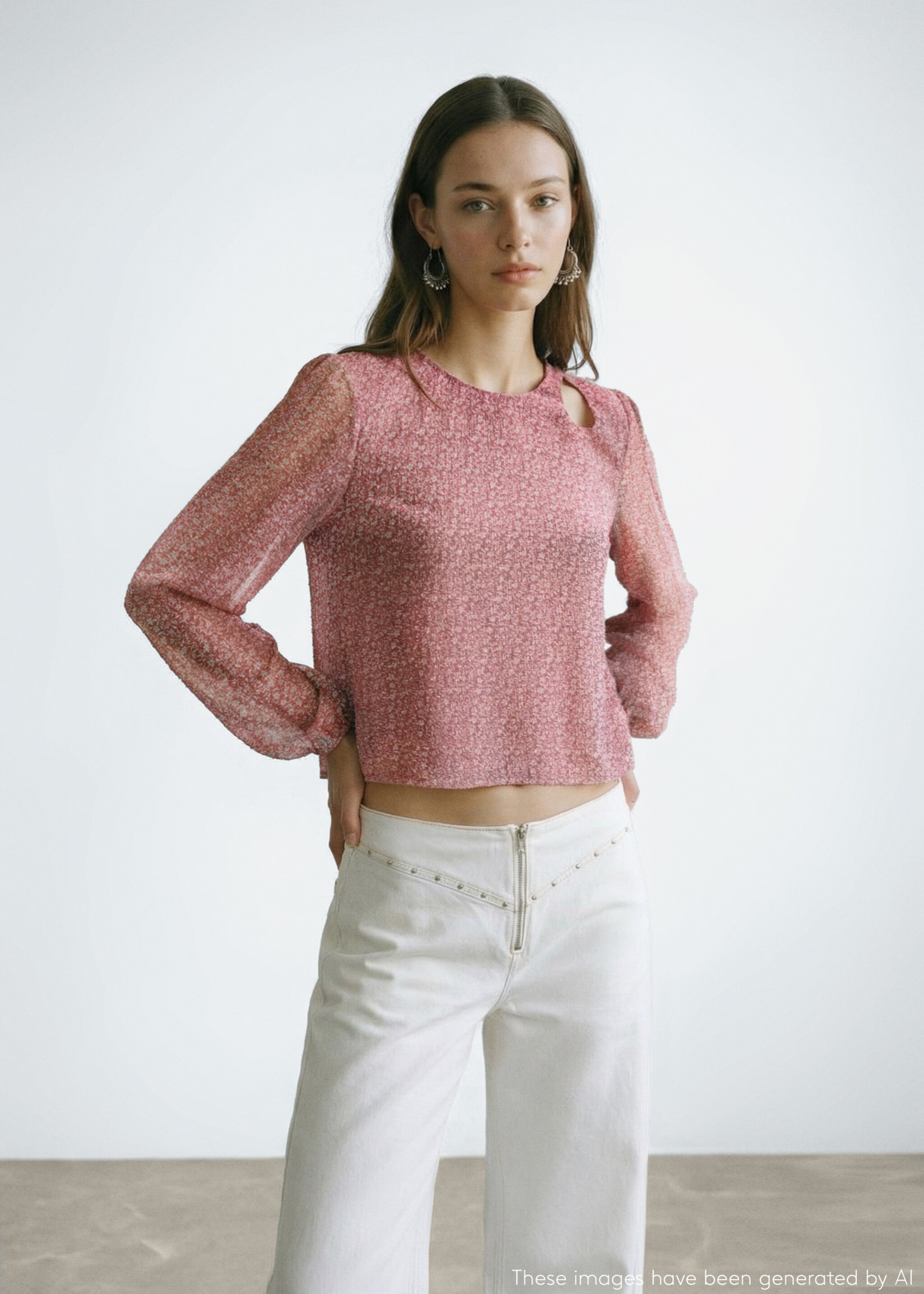 Printed blouse with cut-out - Medium plane, Pastel Pink. Ref: 27024776-00.