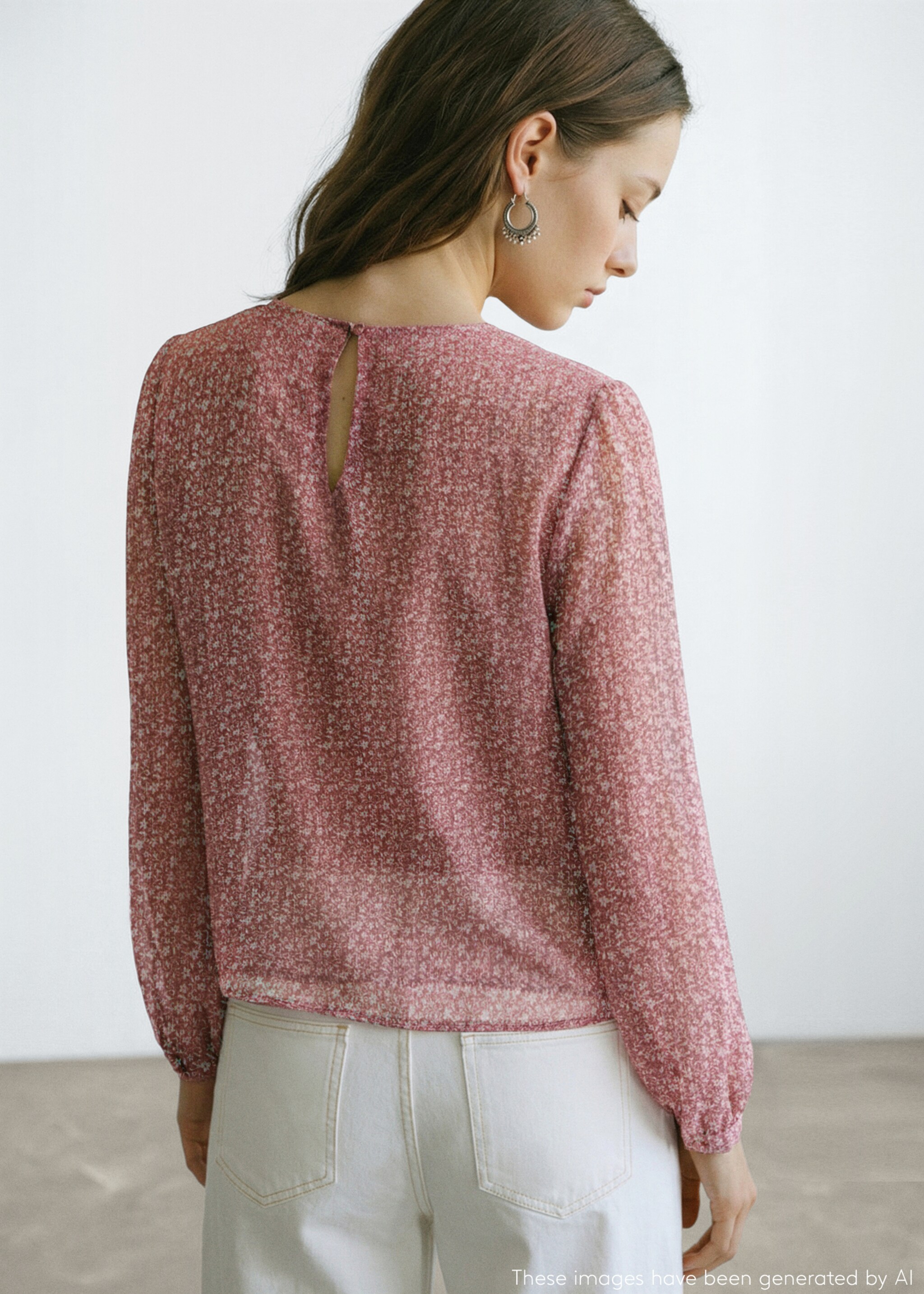 Printed blouse with cut-out - Reverse of the article, Pastel Pink. Ref: 27024776-00.