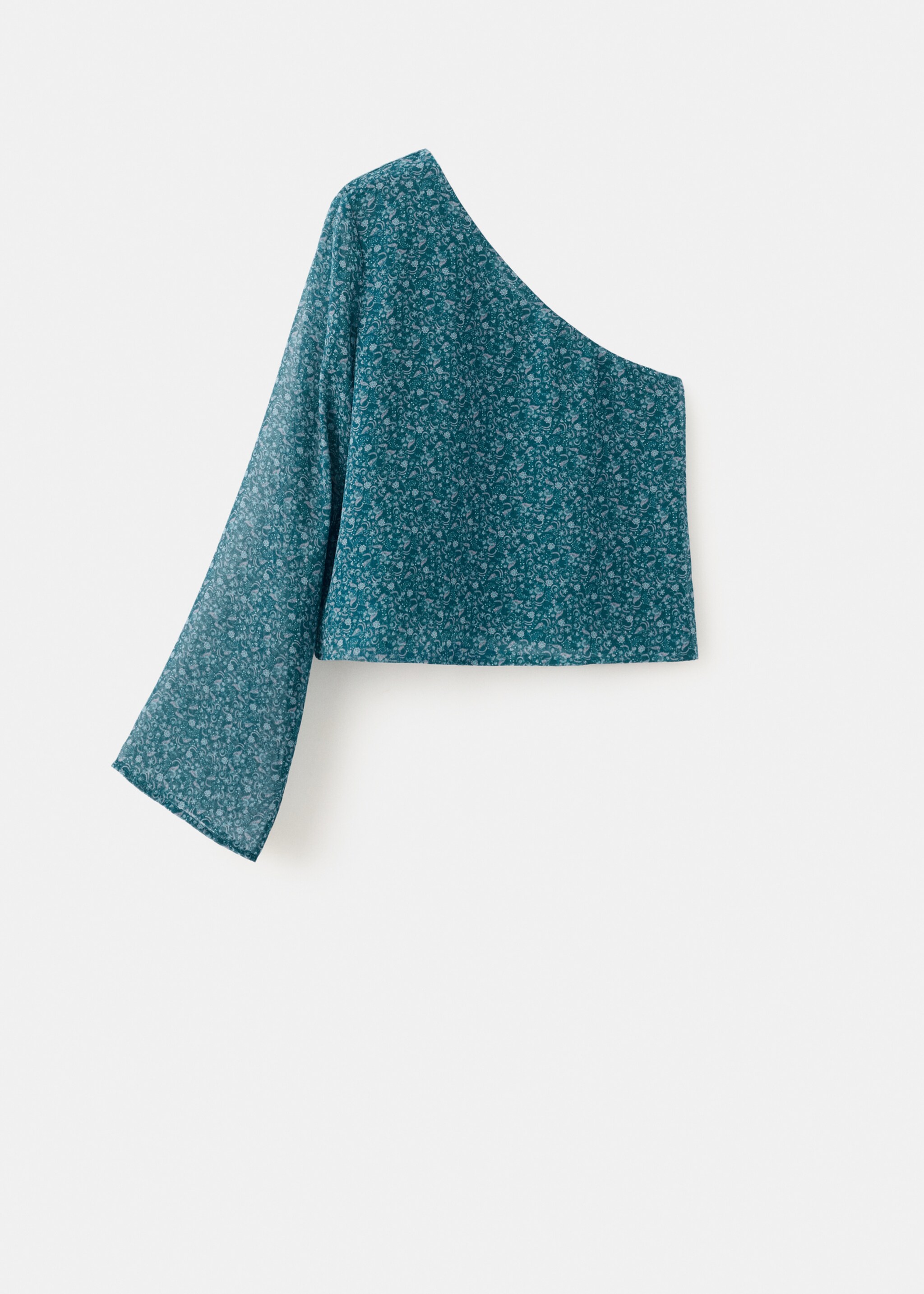 Asymmetrical printed blouse - Article without model, Petrol Blue. Ref: 27024777-00.