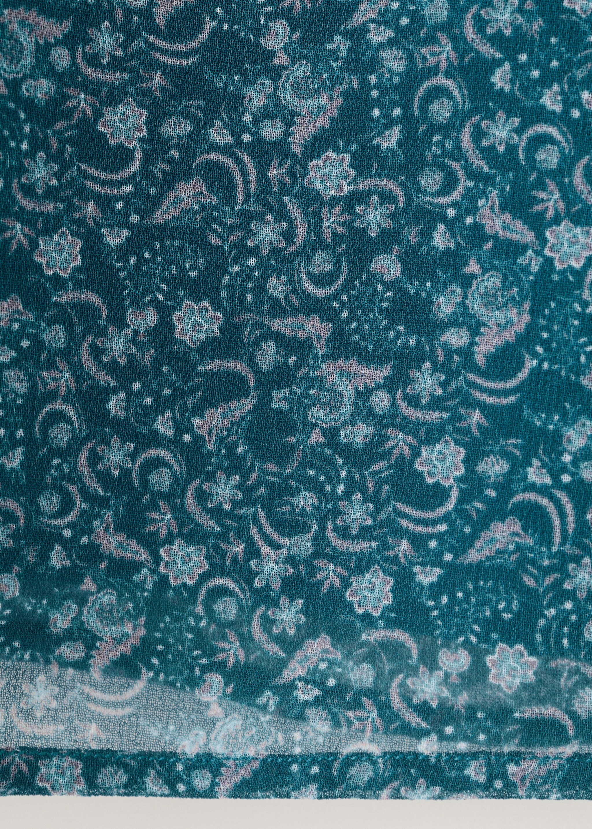 Asymmetrical printed blouse - Details of the article 8, Petrol Blue. Ref: 27024777-00.