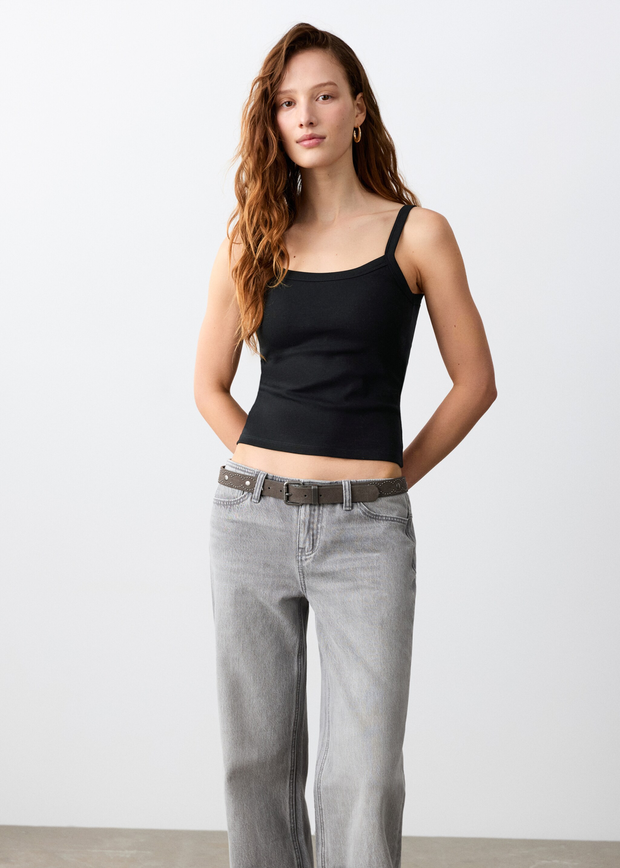 Top bretelles coton - Plan moyen, Noir. Ref: 27024779-00.