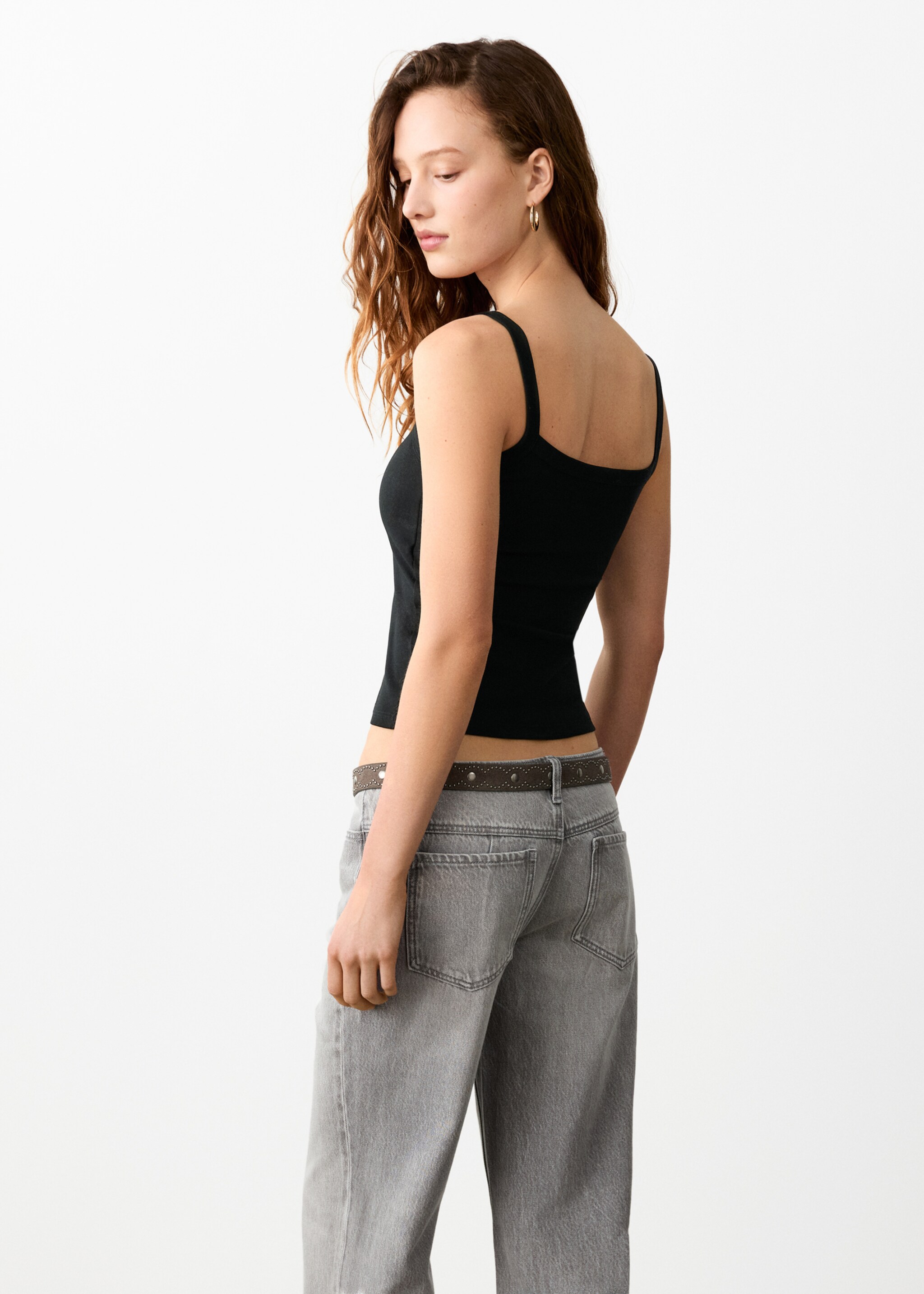 Top bretelles coton - Verso de l’article, Noir. Ref: 27024779-00.