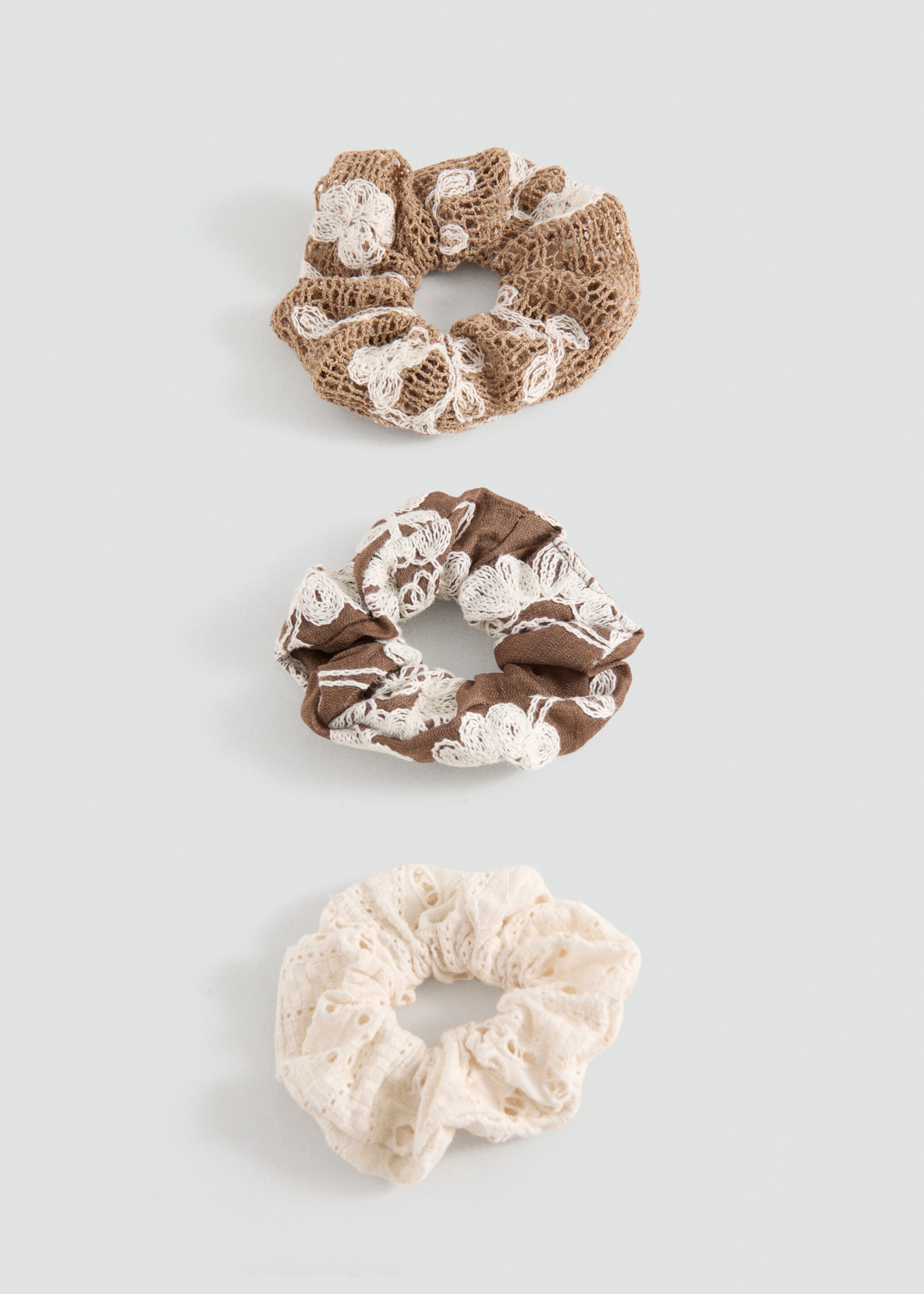 Pack of 3 embroidered hair ties - Article without model, Sand. Ref: 27024787-00.