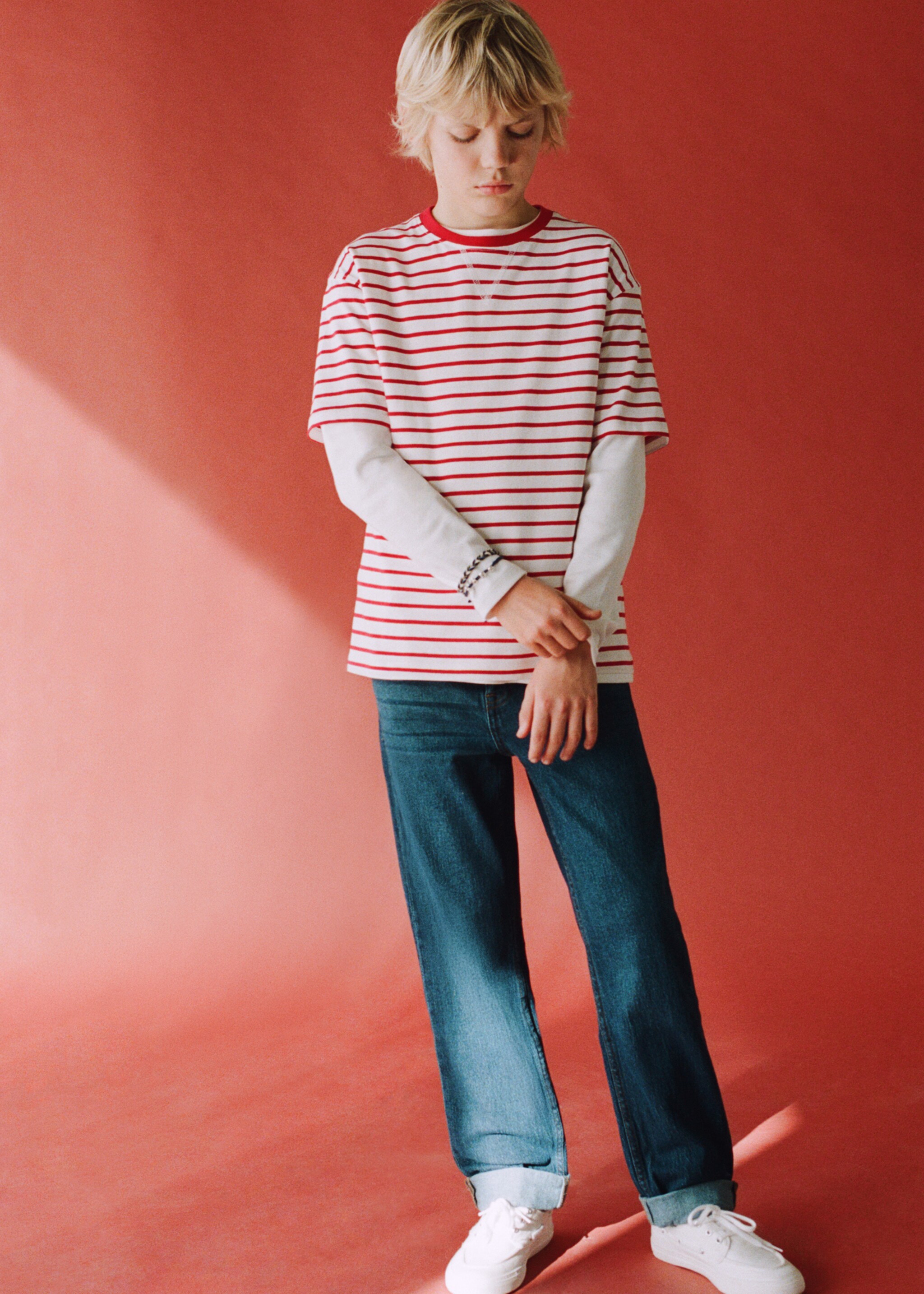 Striped cotton T-shirt - Details of the article 5, Red. Ref: 27025150-00.