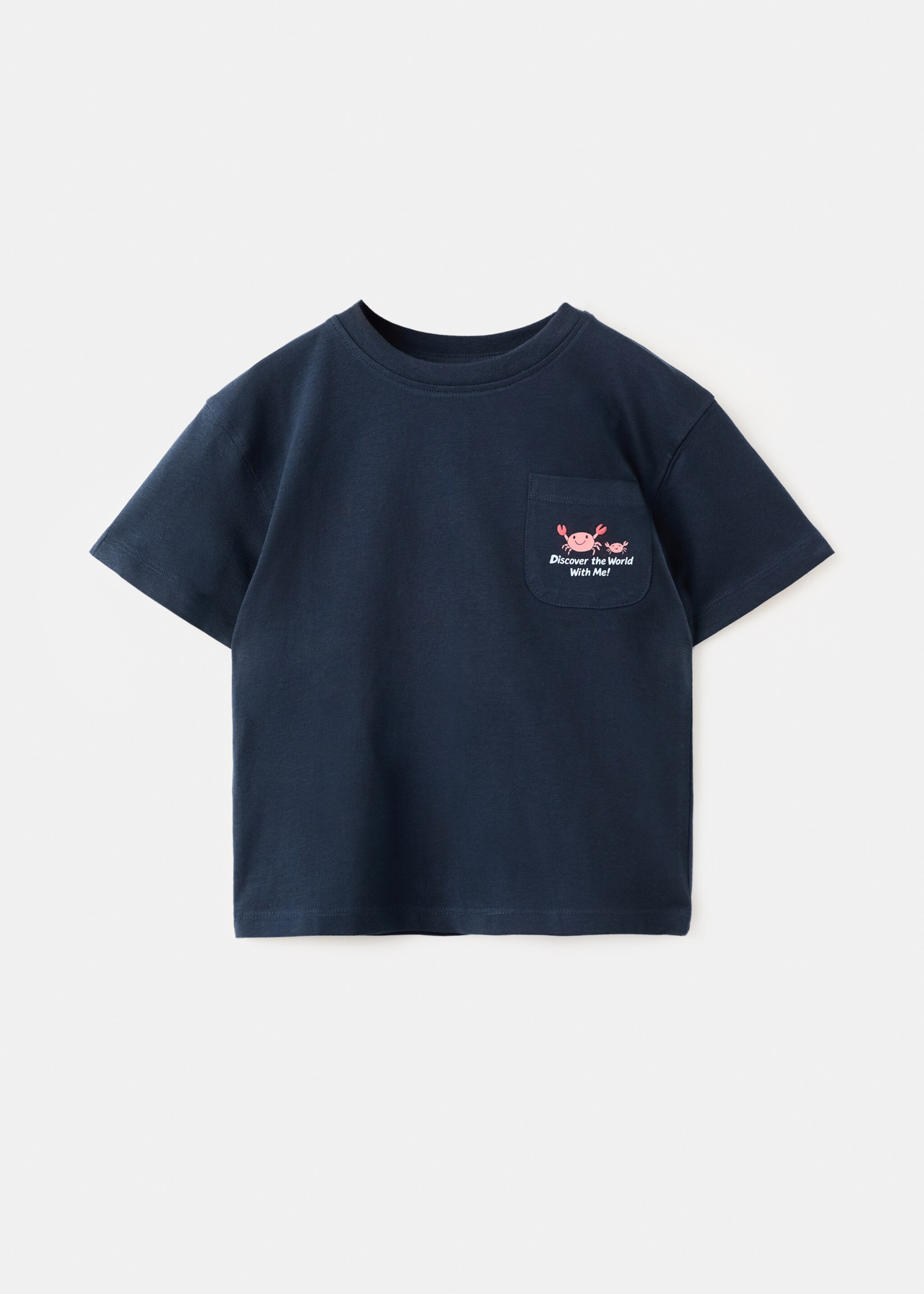 تيشيرت بتفاصيل جيب مطبوع - منتج دون نموذج, أزرق غامق. Ref: 27025151-00.