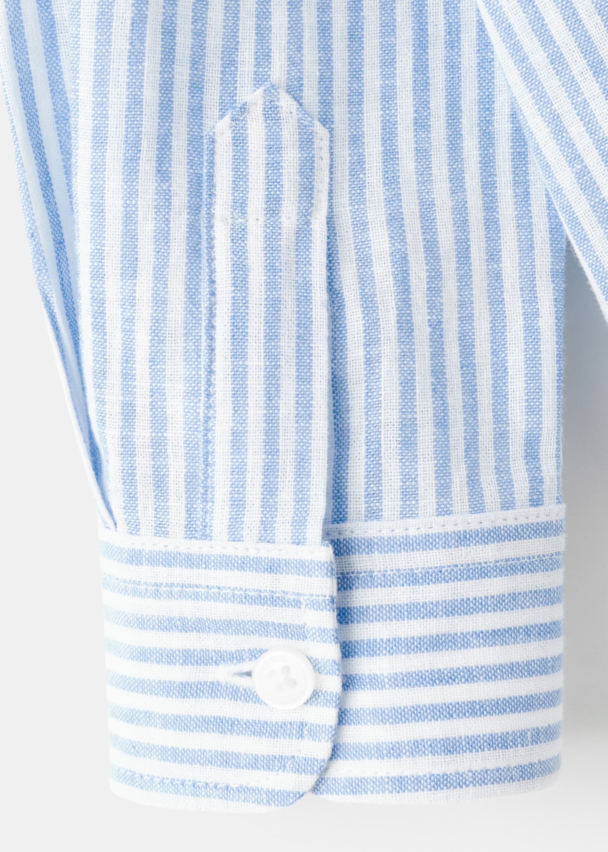 Striped linen-blend shirt - Details of the article 8, Blue. Ref: 27025810-00.