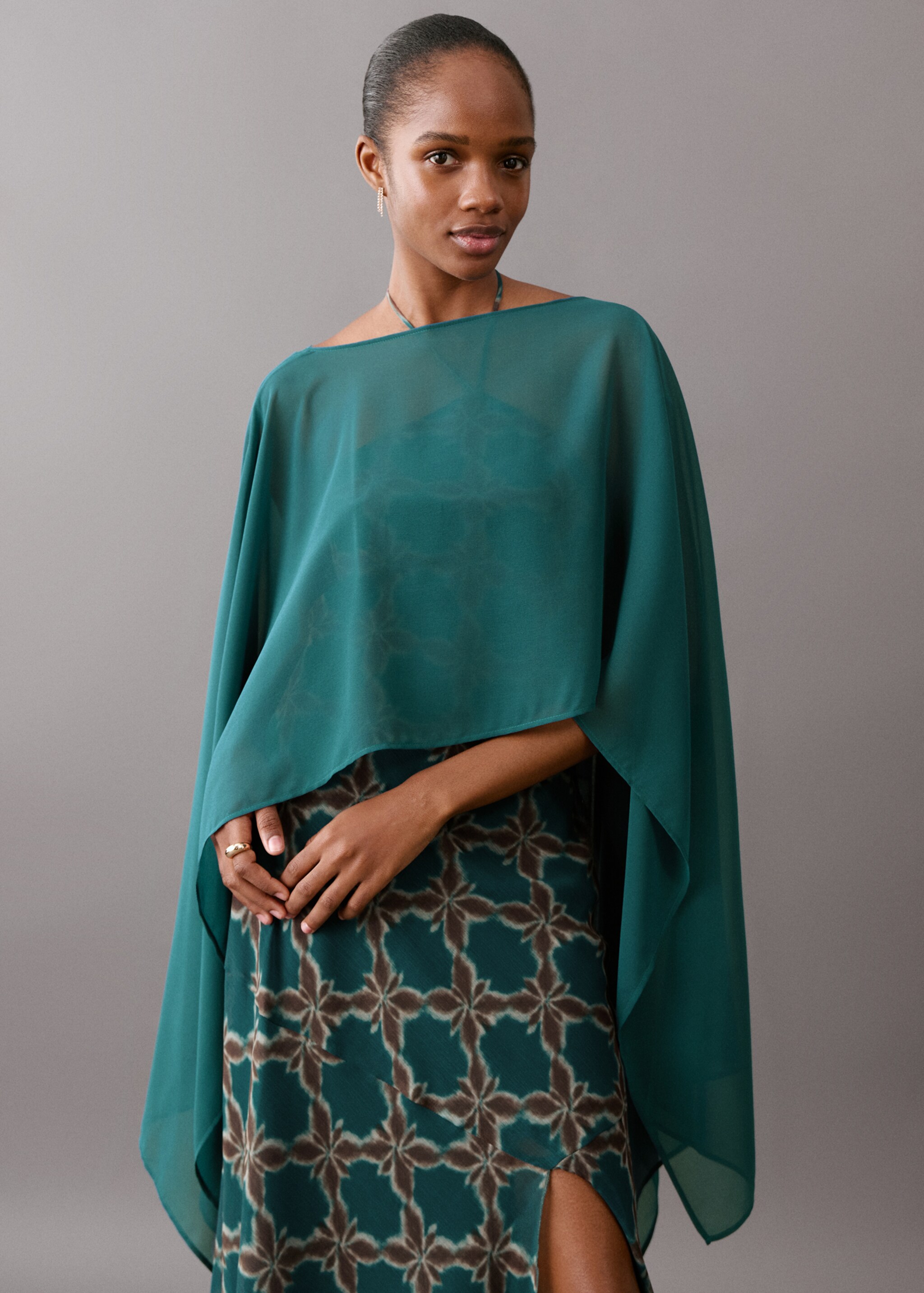 Blouse couche fluide - Plan moyen, Bleu pétrole. Ref: 27025813-00.