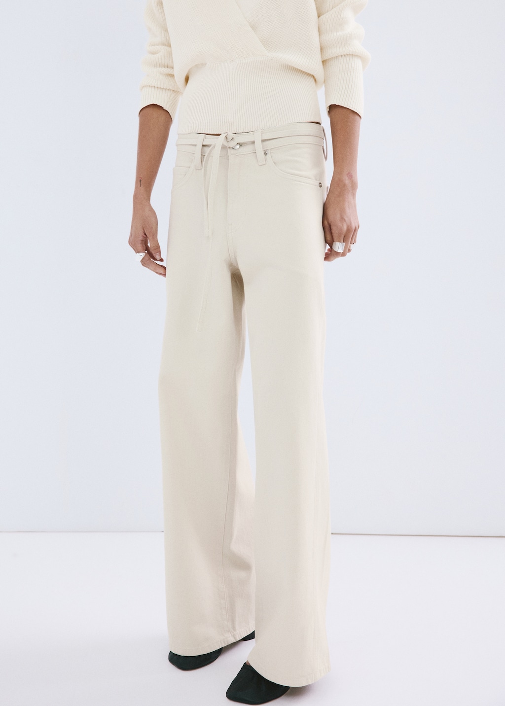 Wide-leg jeans with drawstring