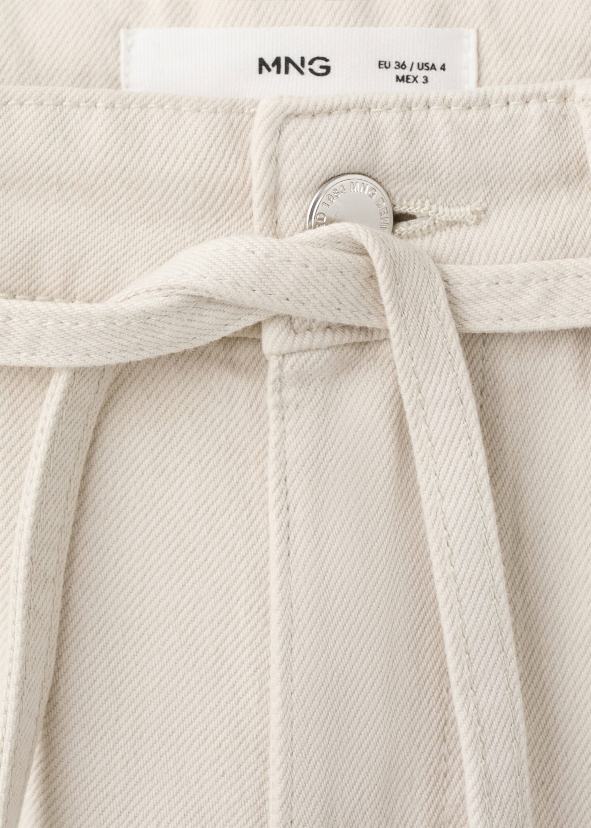 Wide-leg jeans with drawstring - Details of the article 8, Light/Pastel Grey. Ref: 27025824-00.