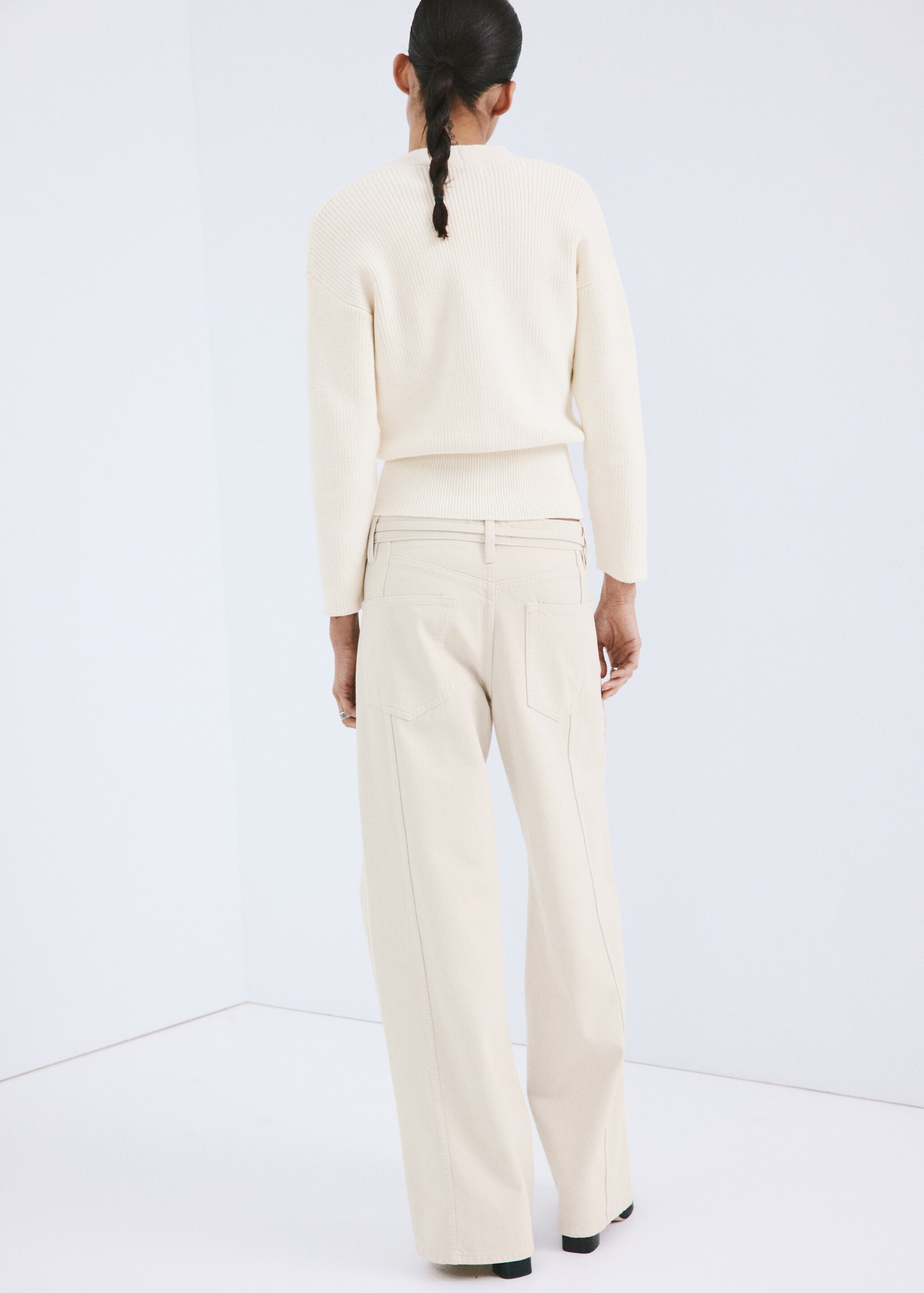 Wide-leg jeans with drawstring - Reverse of the article, Light/Pastel Grey. Ref: 27025824-00.