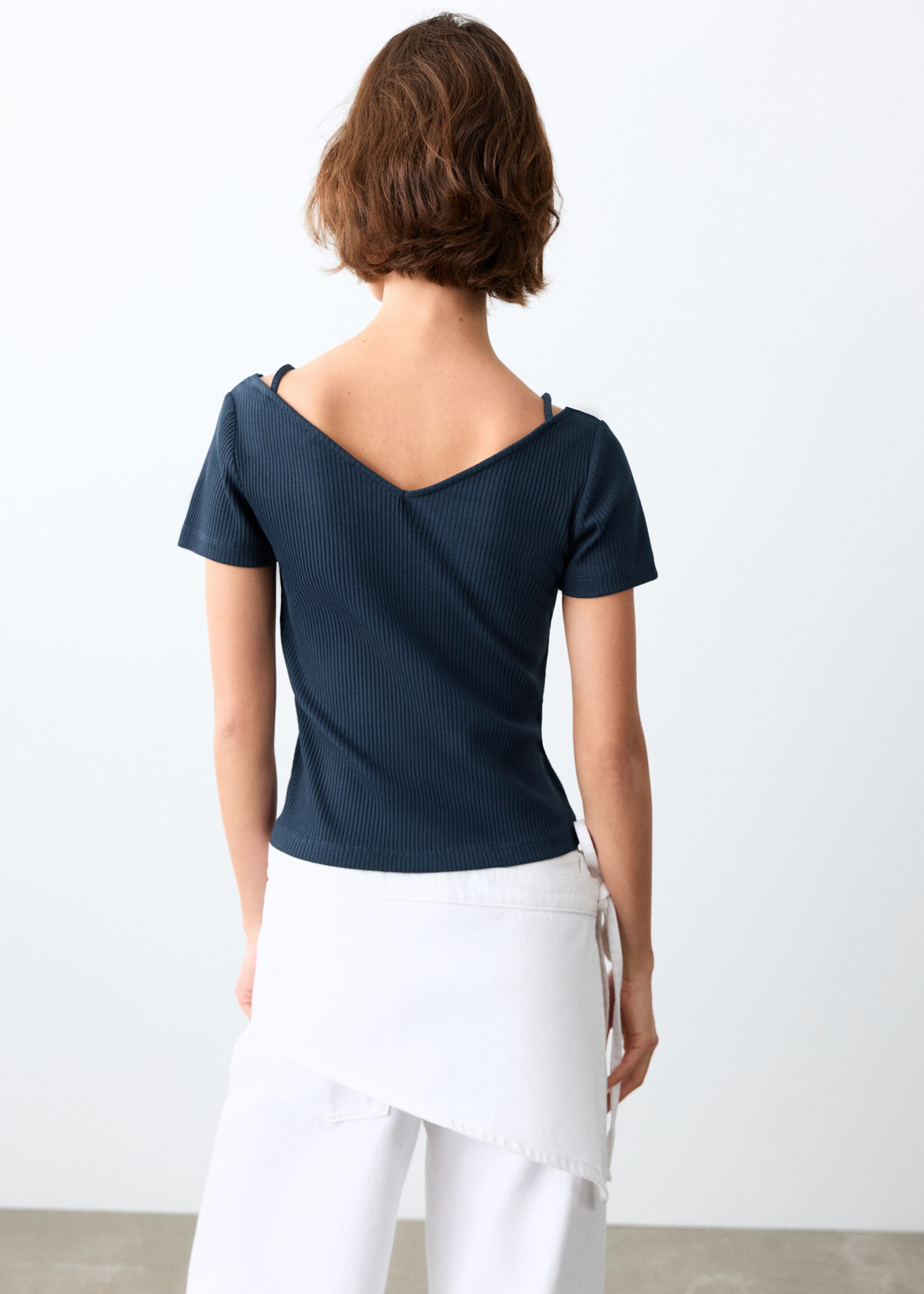 Short-sleeve strap top - Reverse of the article, Navy. Ref: 27025829-00.