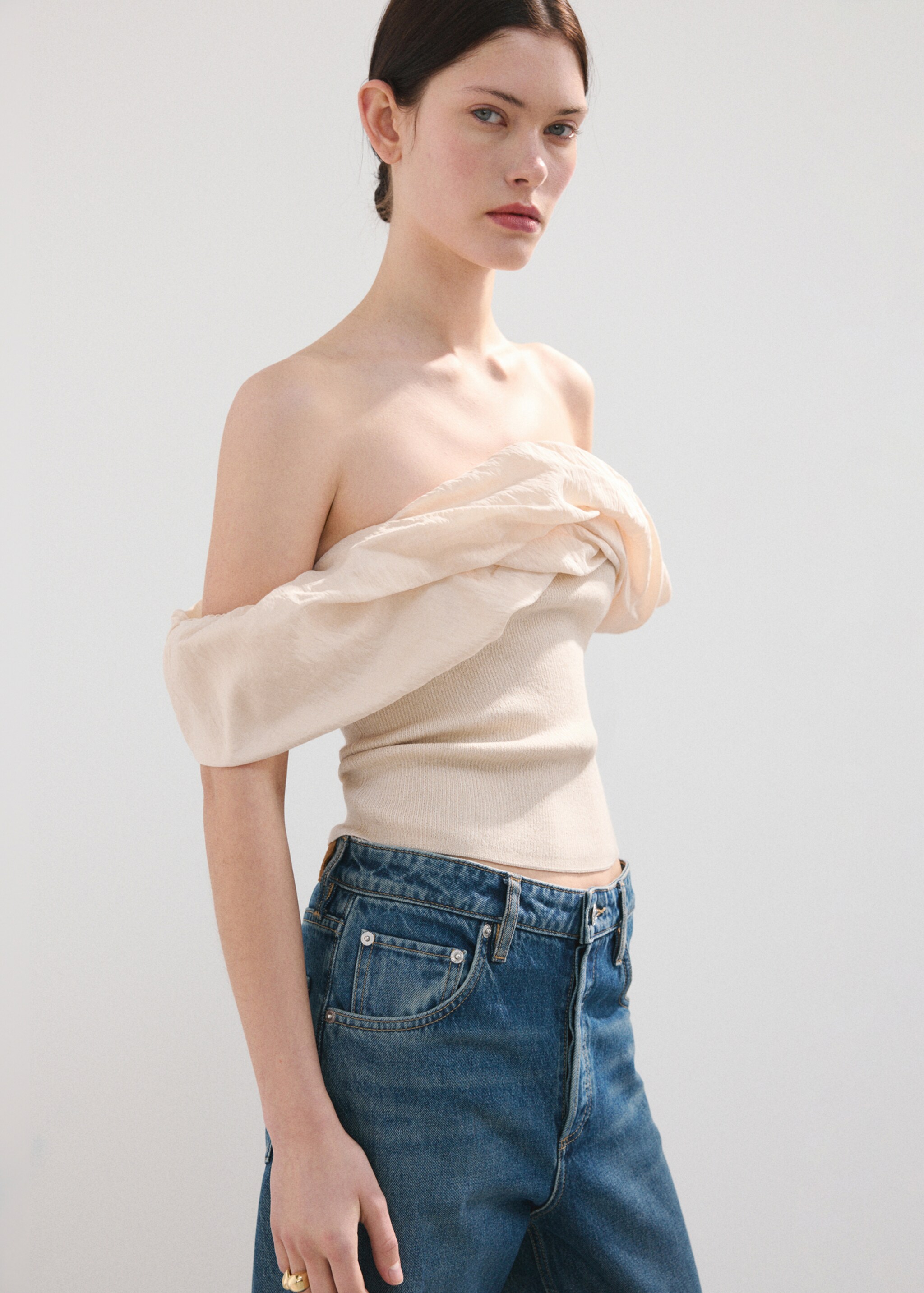 Strapless knitted top - Medium plane, Ecru. Ref: 27025842-00.