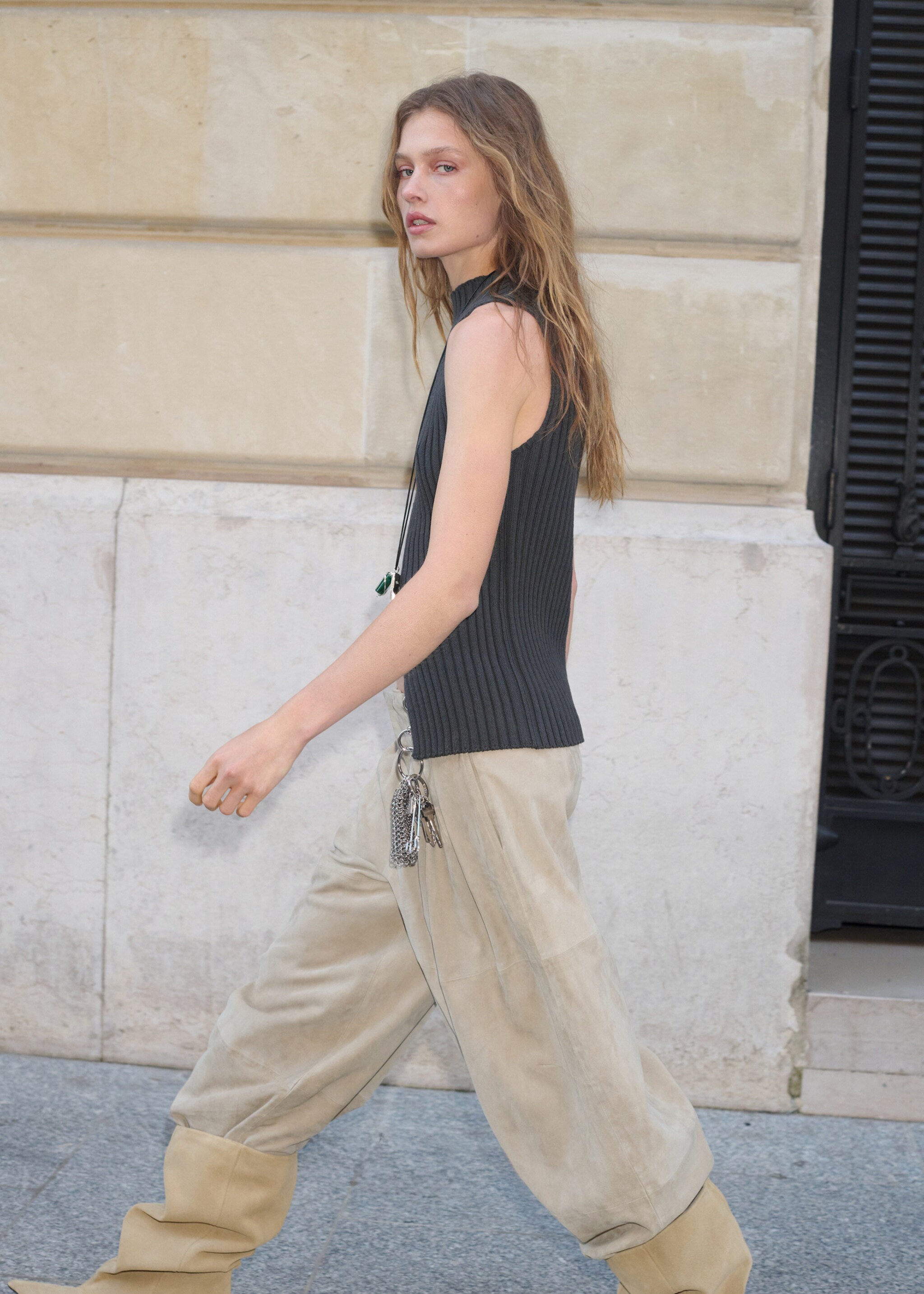 Cotton blend top with openings - Medium plane, Charcoal. Ref: 27025843-00.