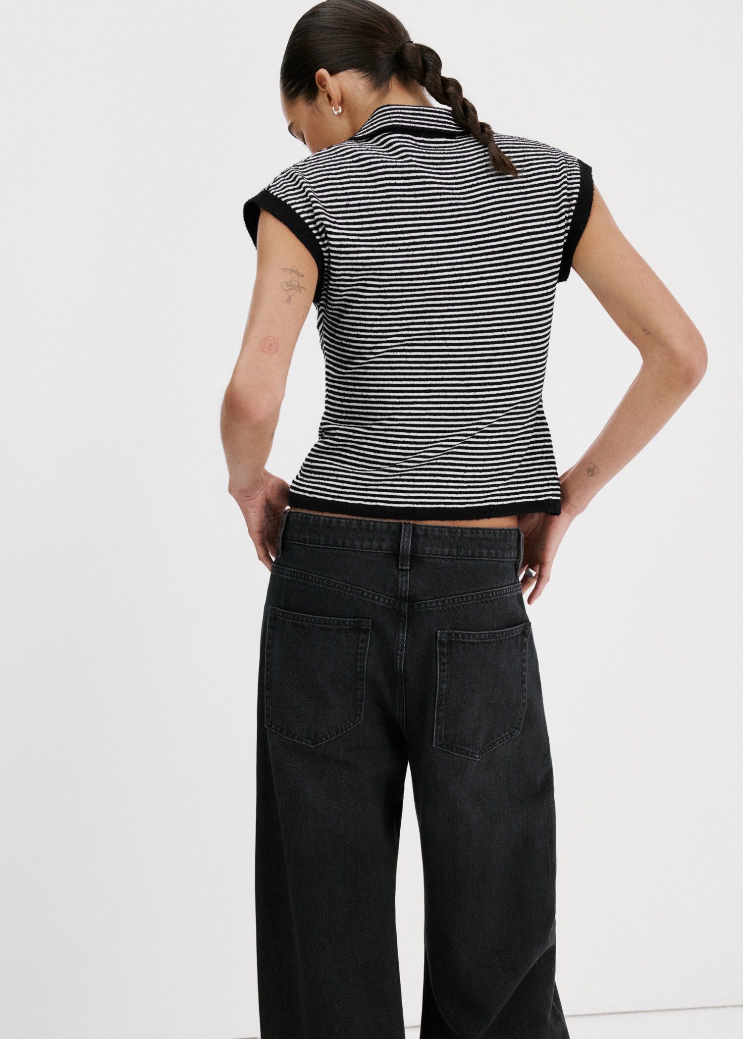 Striped polo-neck sweater - Reverse of the article