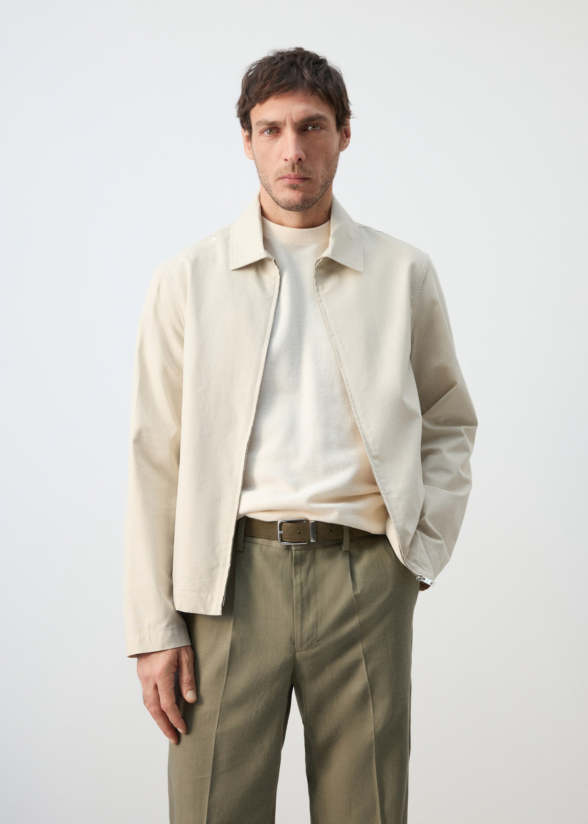 Veste légère en mélange de coton - Plan moyen, Beige. Ref: 27025931-00.