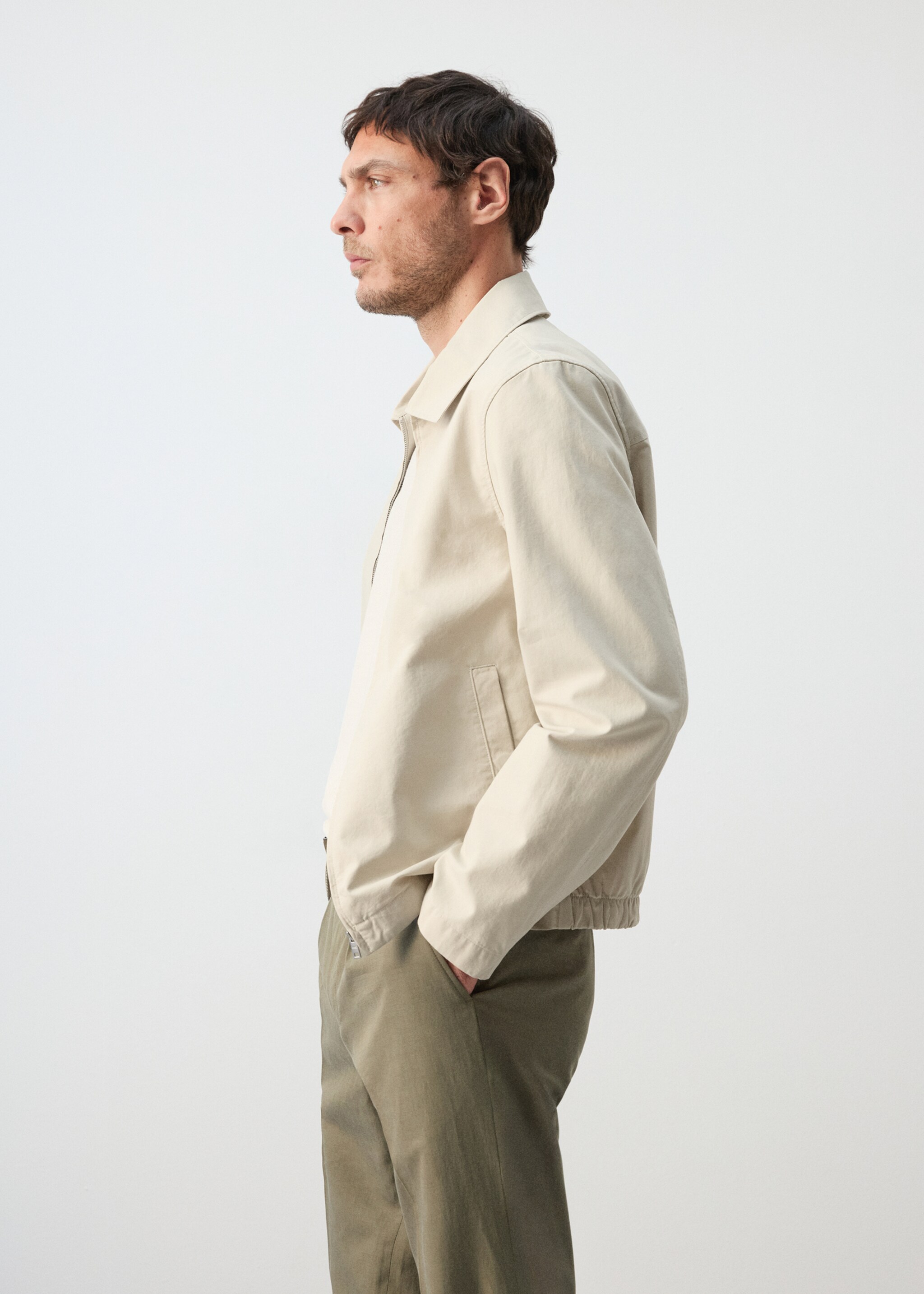 Lightweight cotton lyocell jacket - Details of the article 2, Beige. Ref: 27025931-00.