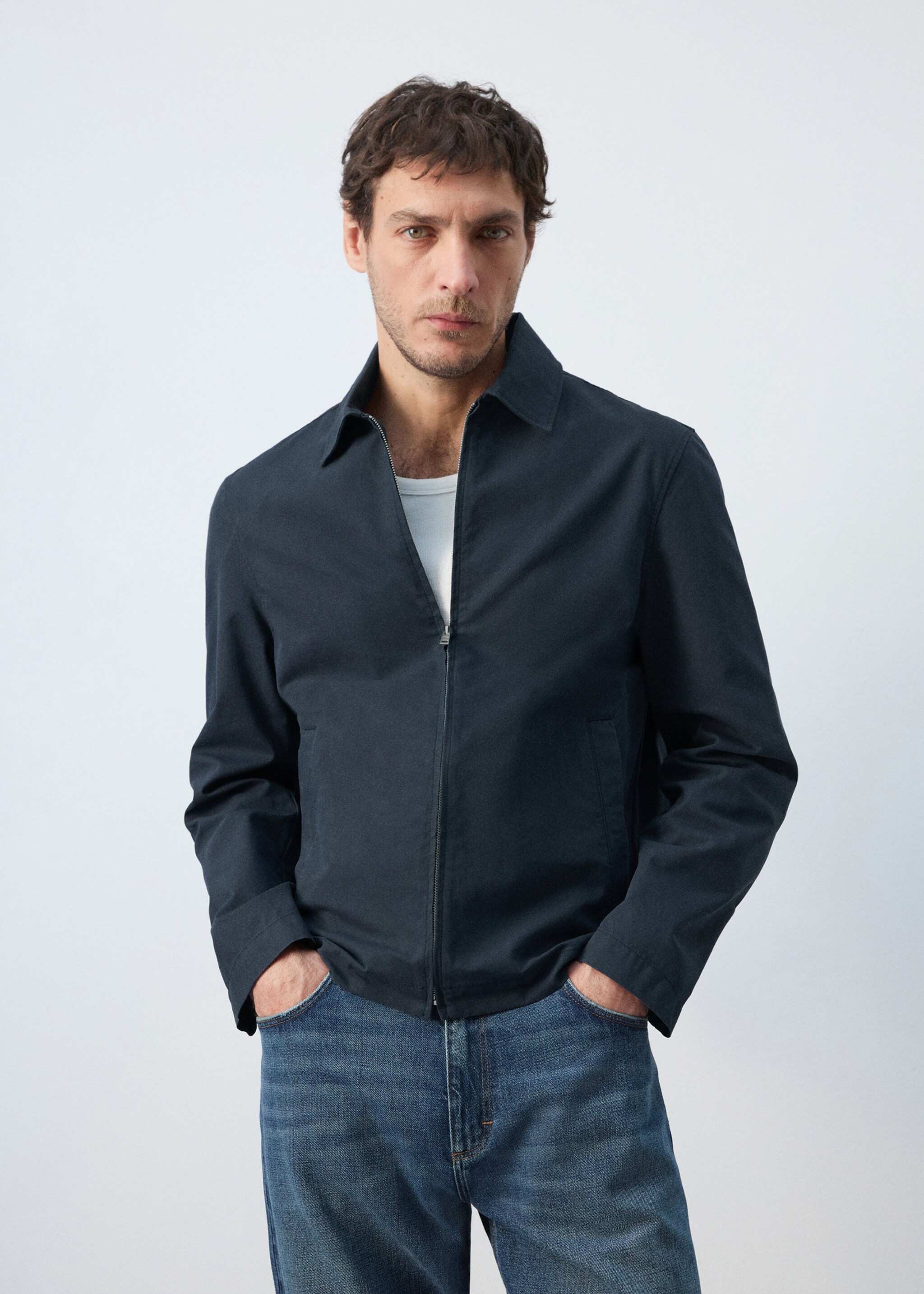 Lightweight cotton lyocell jacket - Medium plane, Navy. Ref: 27025931-00.