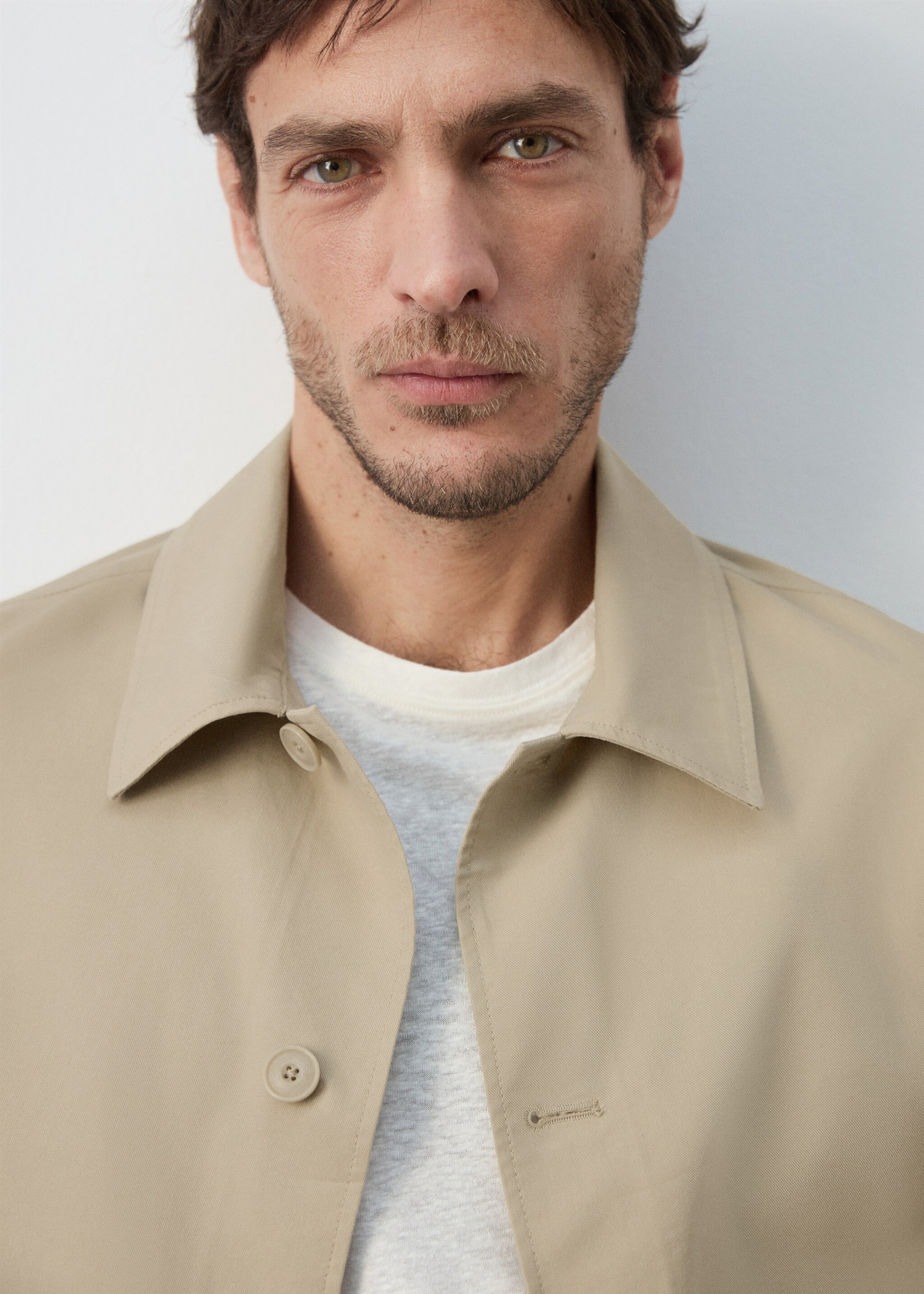 Lightweight cotton lyocell jacket - Details of the article 1, Beige. Ref: 27025932-00.