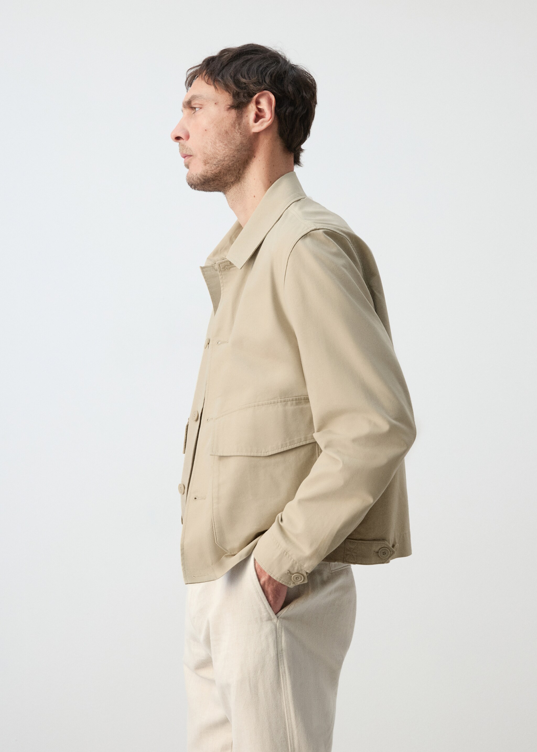 Lightweight cotton lyocell jacket - Details of the article 4, Beige. Ref: 27025932-00.