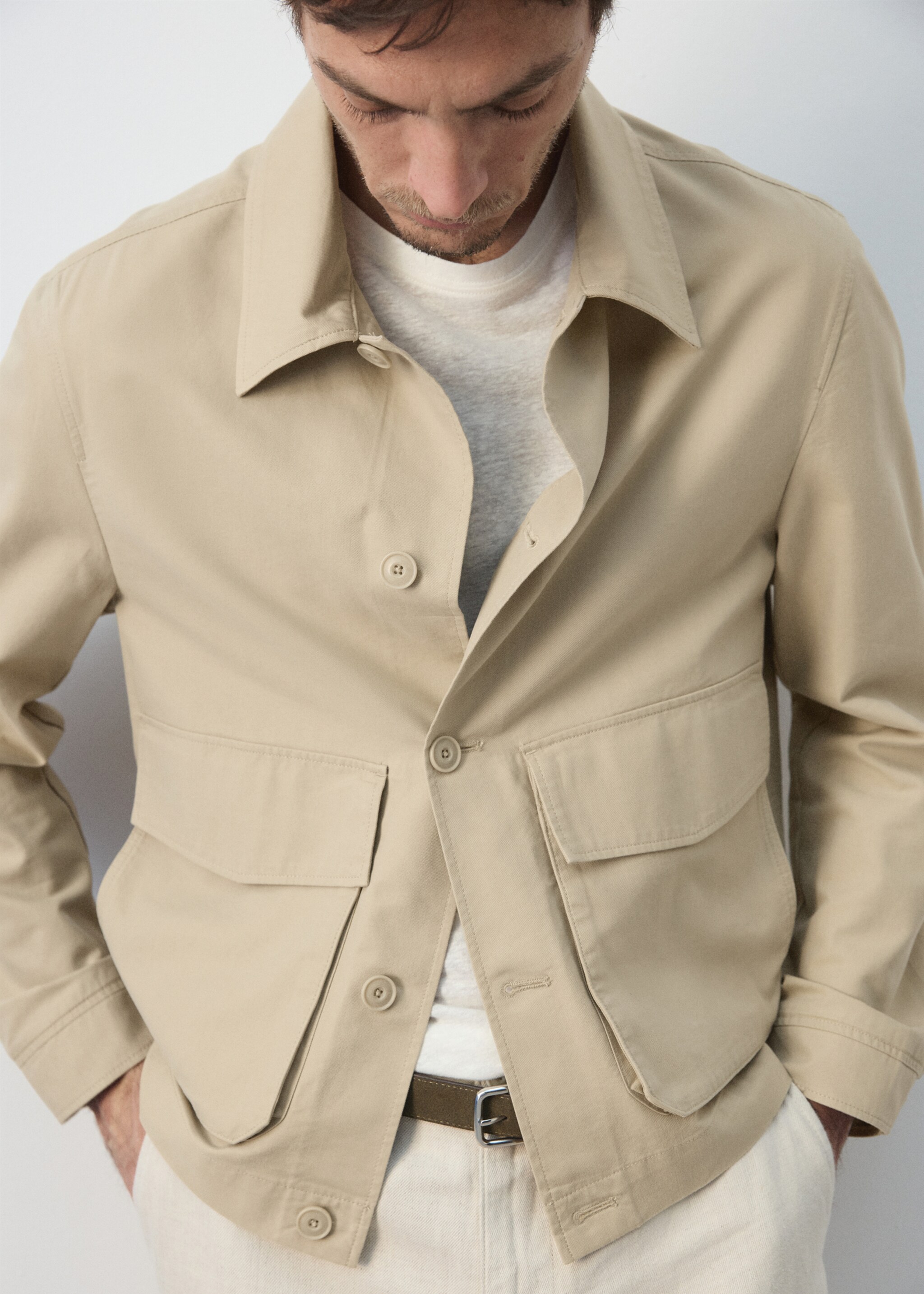 Lightweight cotton lyocell jacket - Details of the article 6, Beige. Ref: 27025932-00.