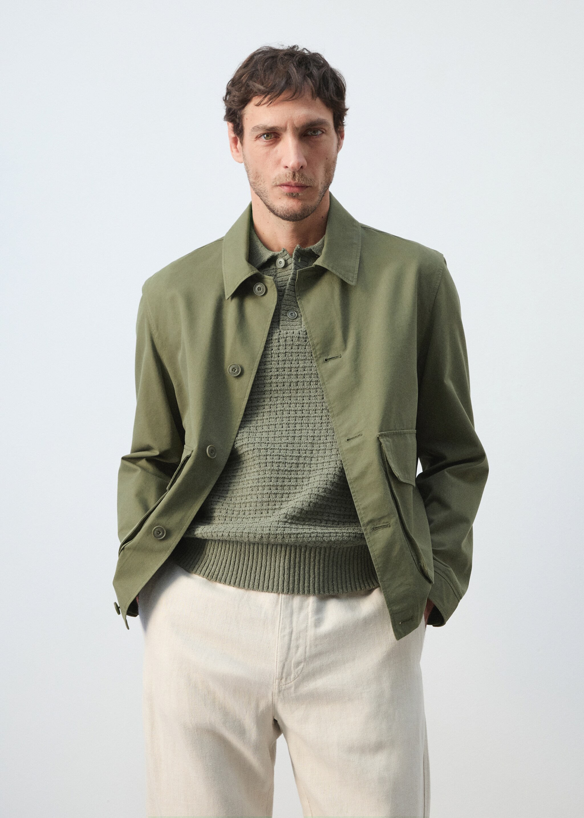 Lightweight cotton lyocell jacket - Medium plane, Khaki. Ref: 27025932-00.