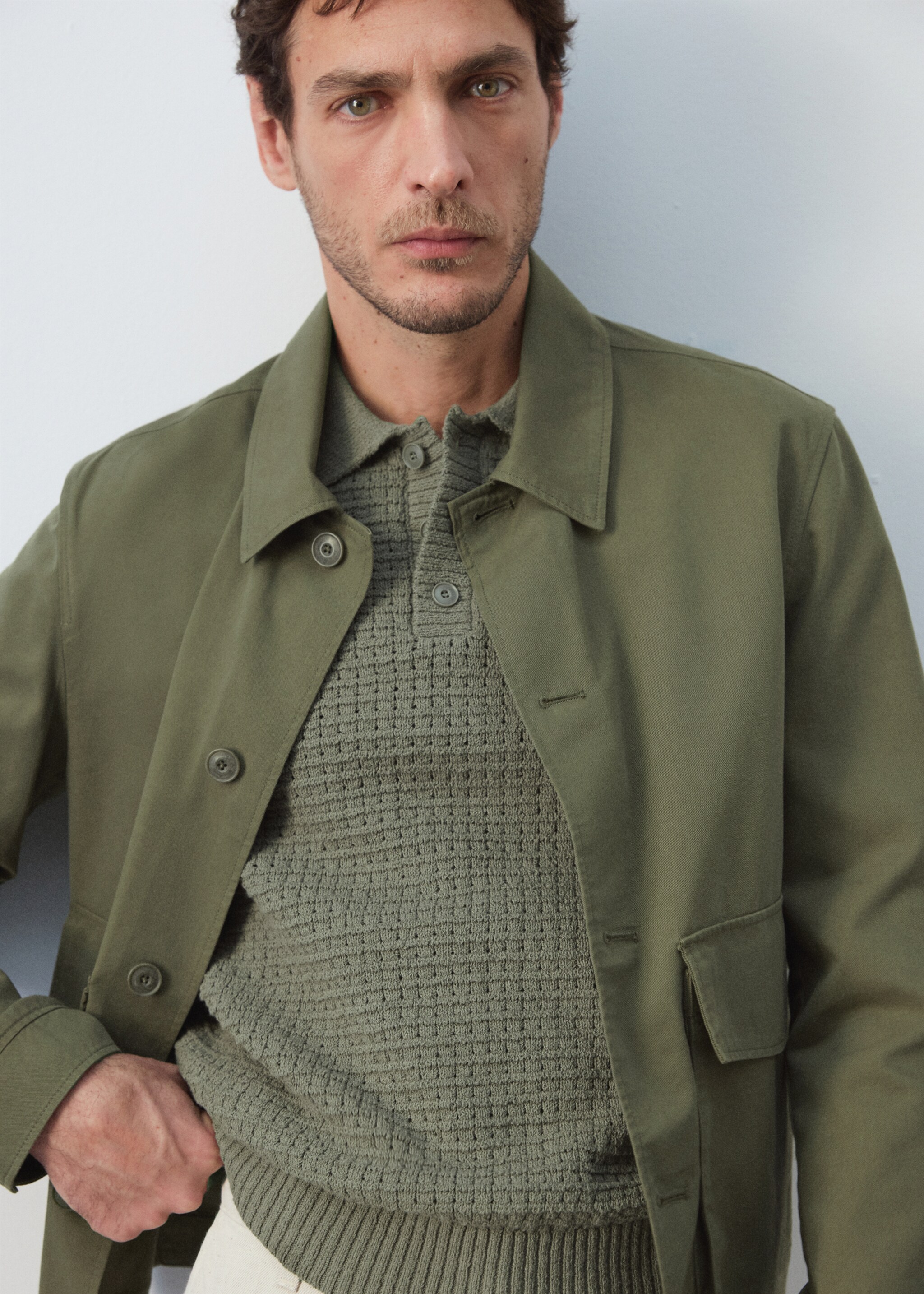 Lightweight cotton lyocell jacket - Details of the article 4, Khaki. Ref: 27025932-00.