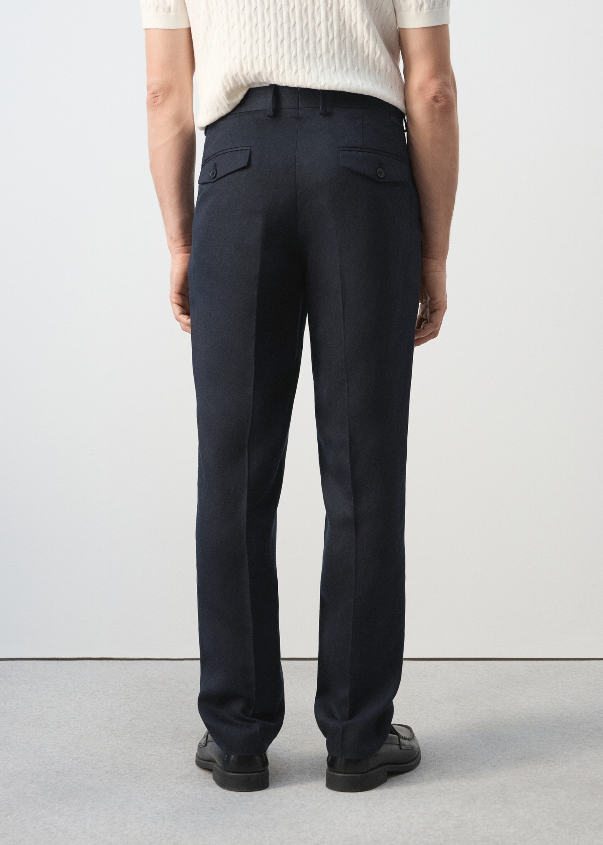 Slim-fit lyocell linen trousers - Reverse of the article, Navy. Ref: 27025933-00.