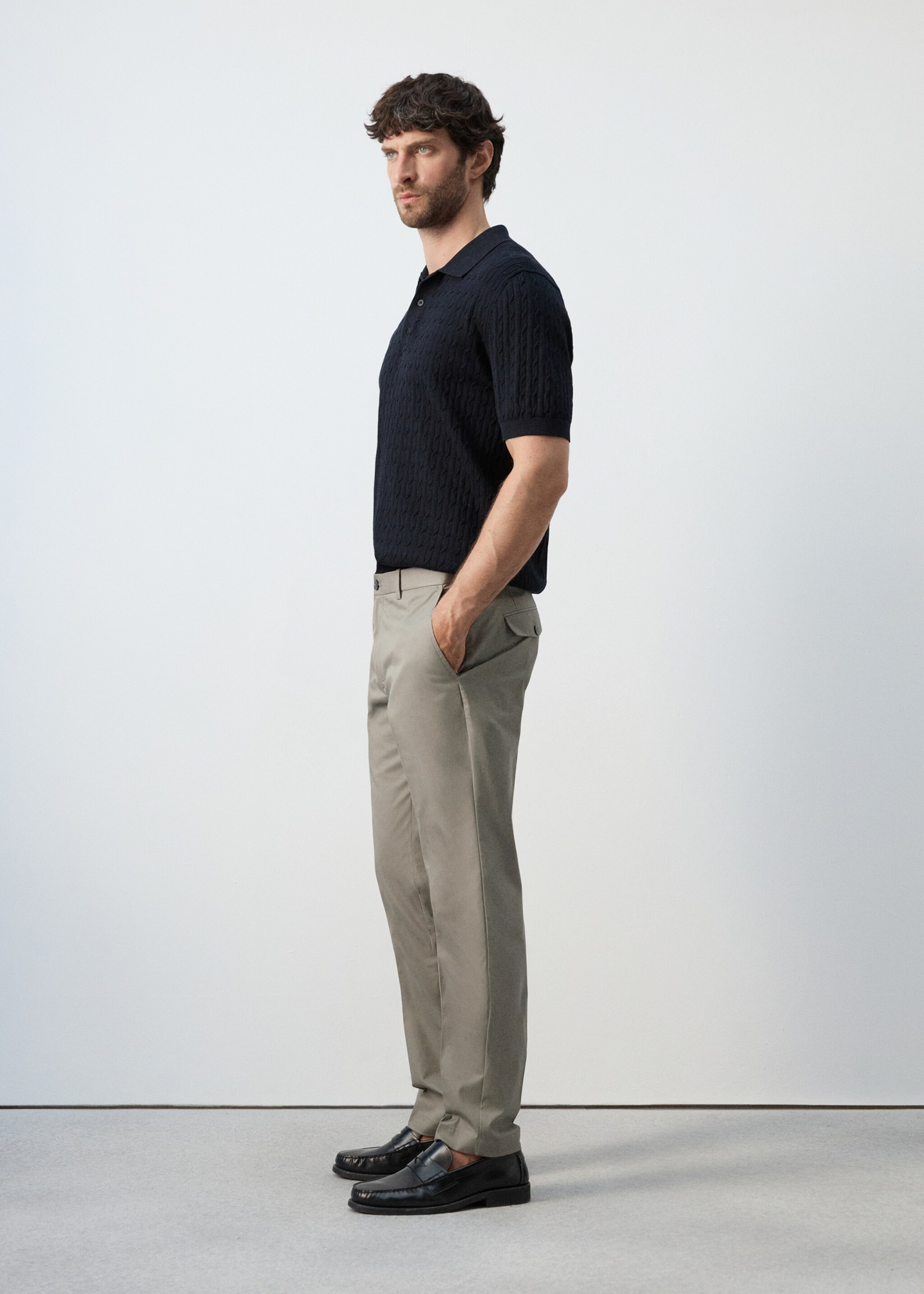 100% cotton twill slim fit trousers - Details of the article 2, Beige. Ref: 27025934-00.