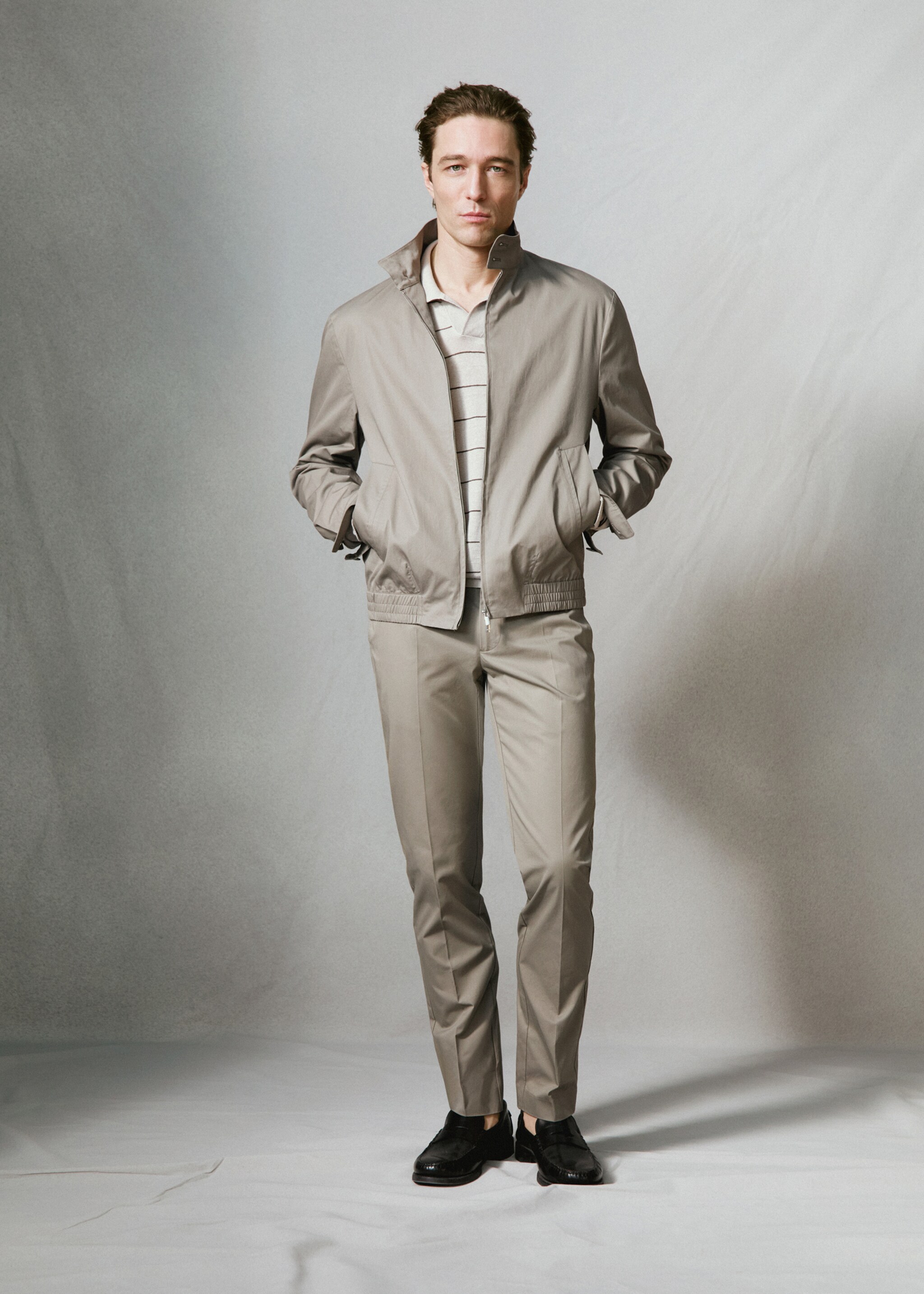 بنطال قطني 100% بقصة ضيقة من قماش التويل - تفاصيل المنتج 5, بيج. Ref: 27025934-00.