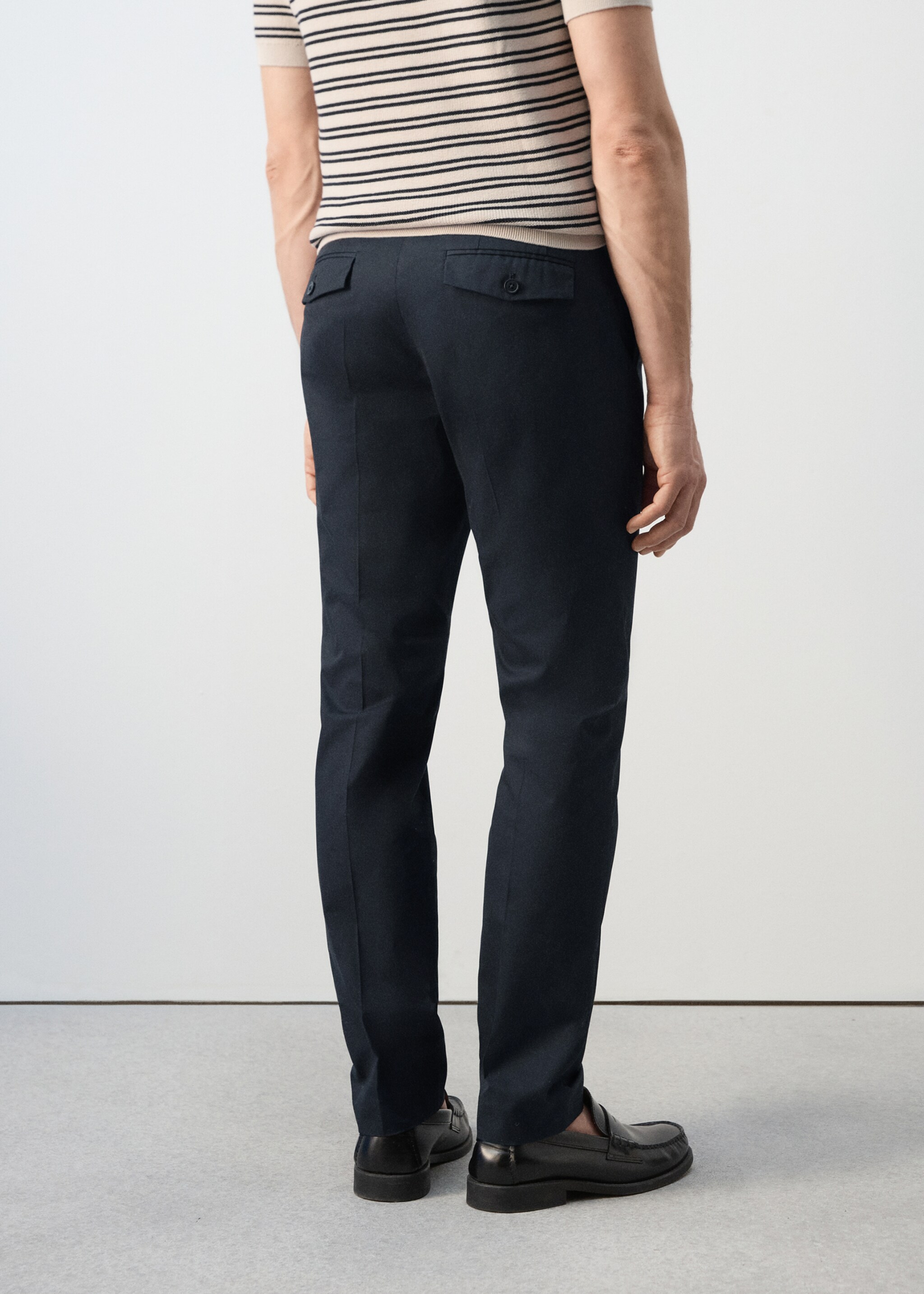 100% cotton slim fit twill trousers - Reverse of the article, Navy. Ref: 27025934-00.